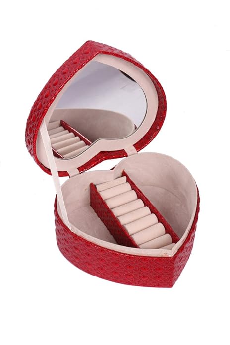 Premsons® Heart-Shaped Jewellery Box – Portable Classic Leatherette Organizer for Women – Elegant Multi-Layer Storage Case for Rings, Earrings & Accessories