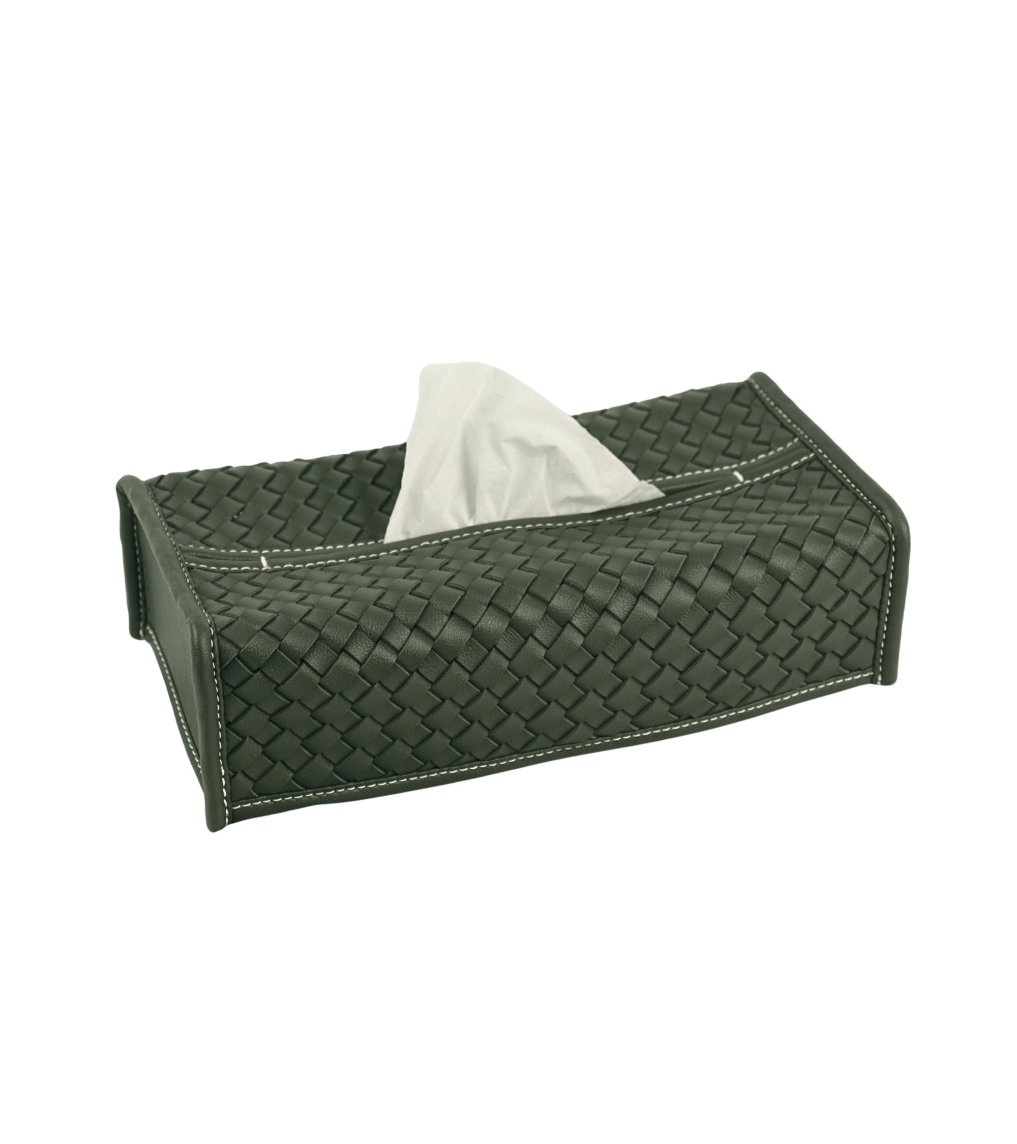 Premsons® Woven Design Artificial Faux Vegan Leatherette Tissue Paper Box for Dining Room Kitchen Bedroom Car and Home Décor (Green, Rectangular Sleeve)