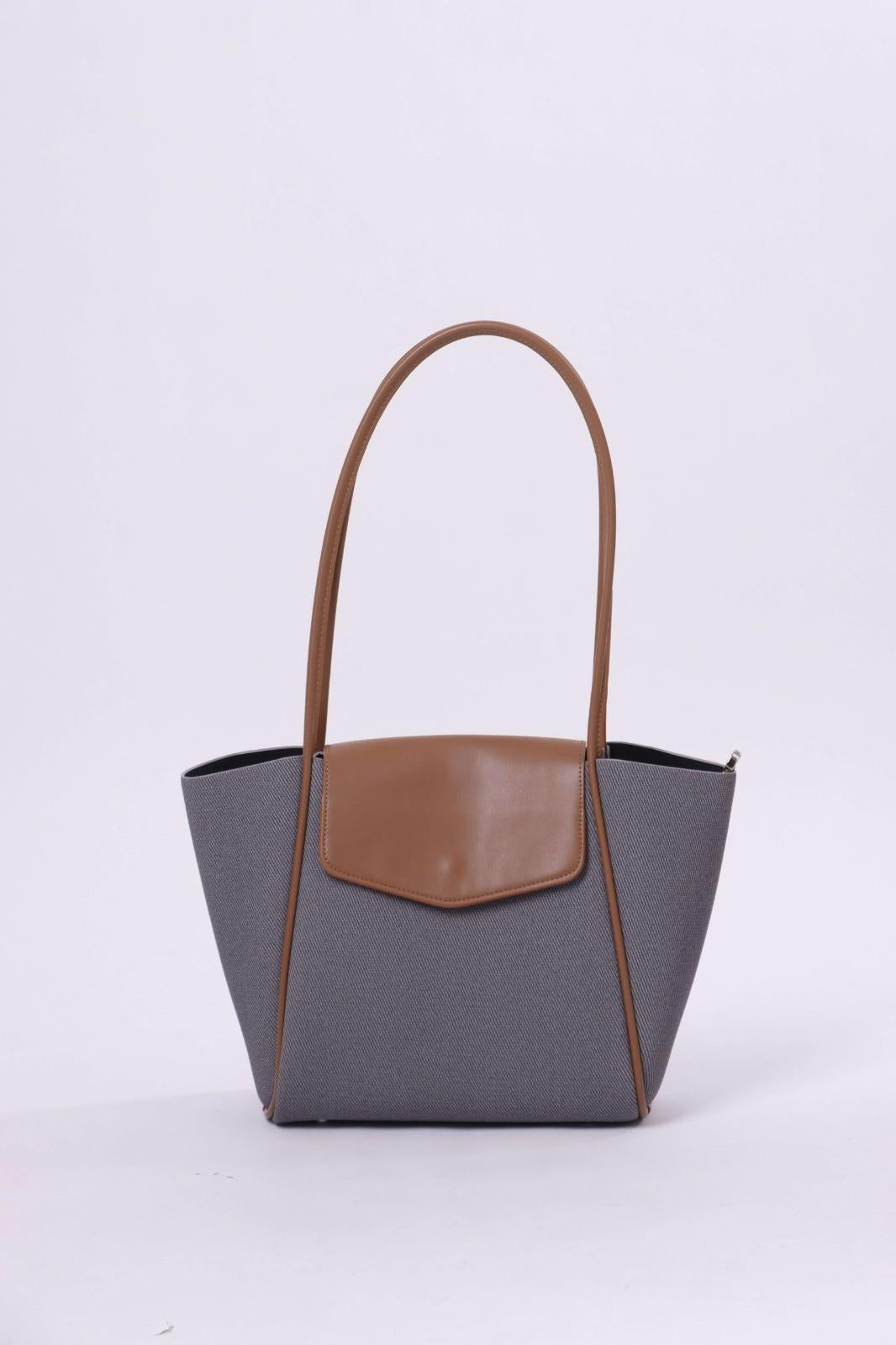 Eternia® Tweed Tote Shoulder Bag – Structured Vegan Leather Handbag (Grey & Brown)