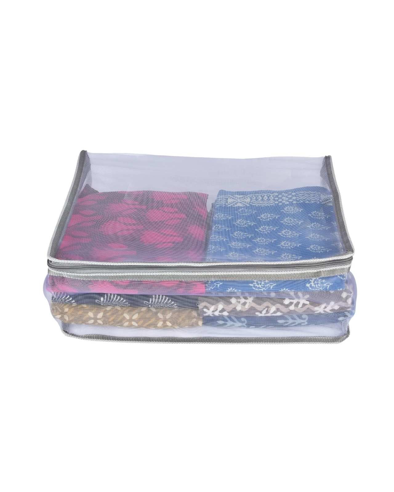 Premsons® Net Saree Cover with Zip | Durable & Foldable Storage Organizer for Wardrobe | Protects from Dust & Moisture | Pack of 2 | Grey