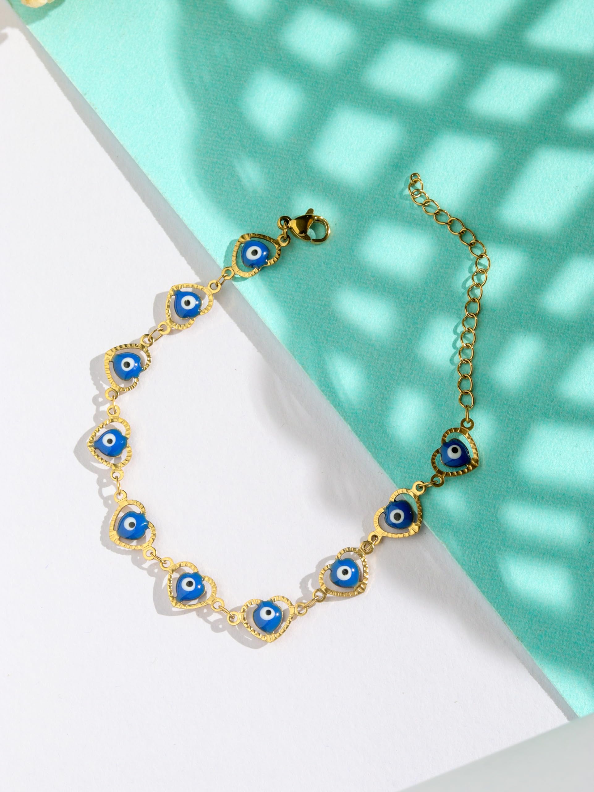 Premsons® Stainless Steel Evil Eye Bracelet – Gold-Plated Protection Charm for Women & Girls -Gold & Blue