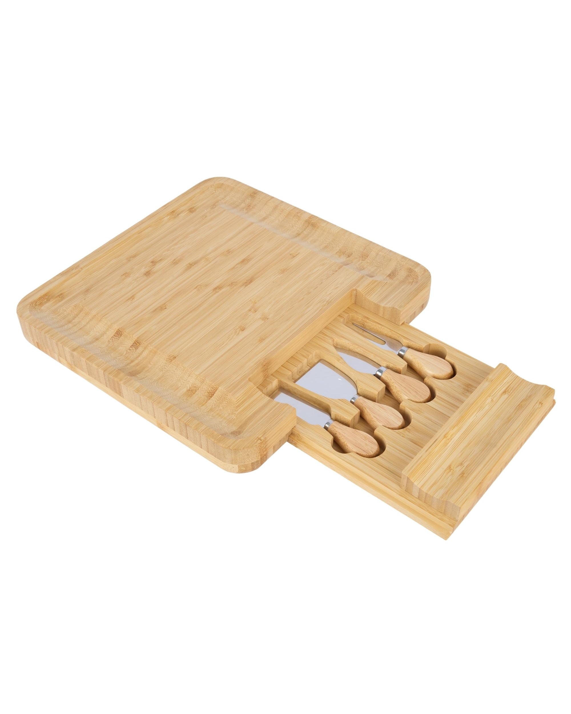 Premsons® Bamboo Cheese Board & Knife Set - Includes 4 Knife Set -Square Serving Tray for Snacks Appetizers Cheese Fruits Crackers - Ideal for Home Party Dinner Special Occasions