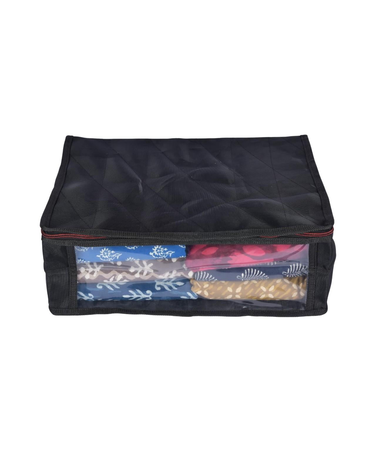 Premsons® Double-Layer Saree Cover with Zip | Durable & Foldable Storage Organizer for Wardrobe | Protects from Dust & Moisture | Pack of 2 | Black