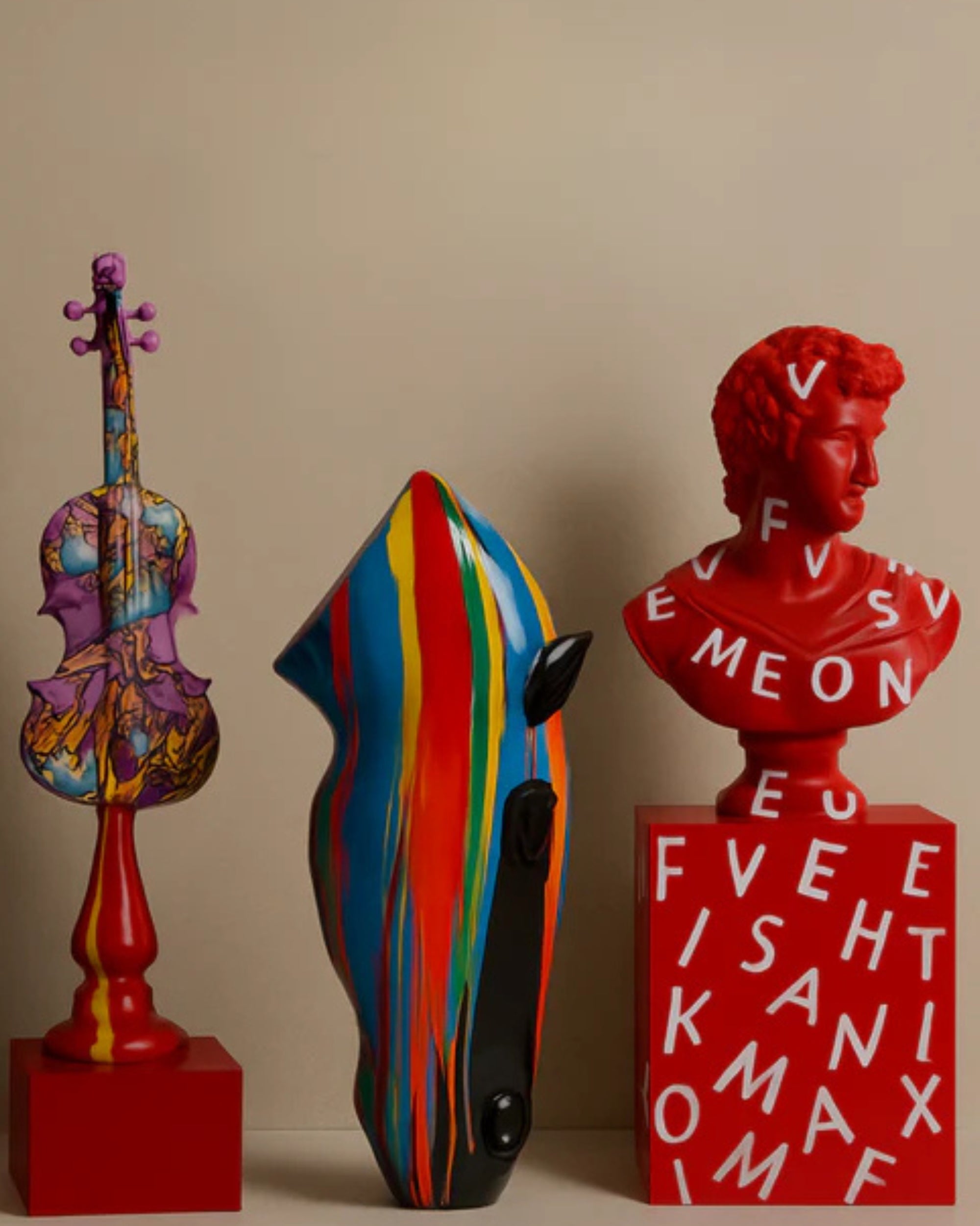 Premsons® Abstract Horse Head Sculpture – Multicolor Resin Art Decor on Black Base | Bold Modern Showpiece for Home, Office & Studio Interior Styling