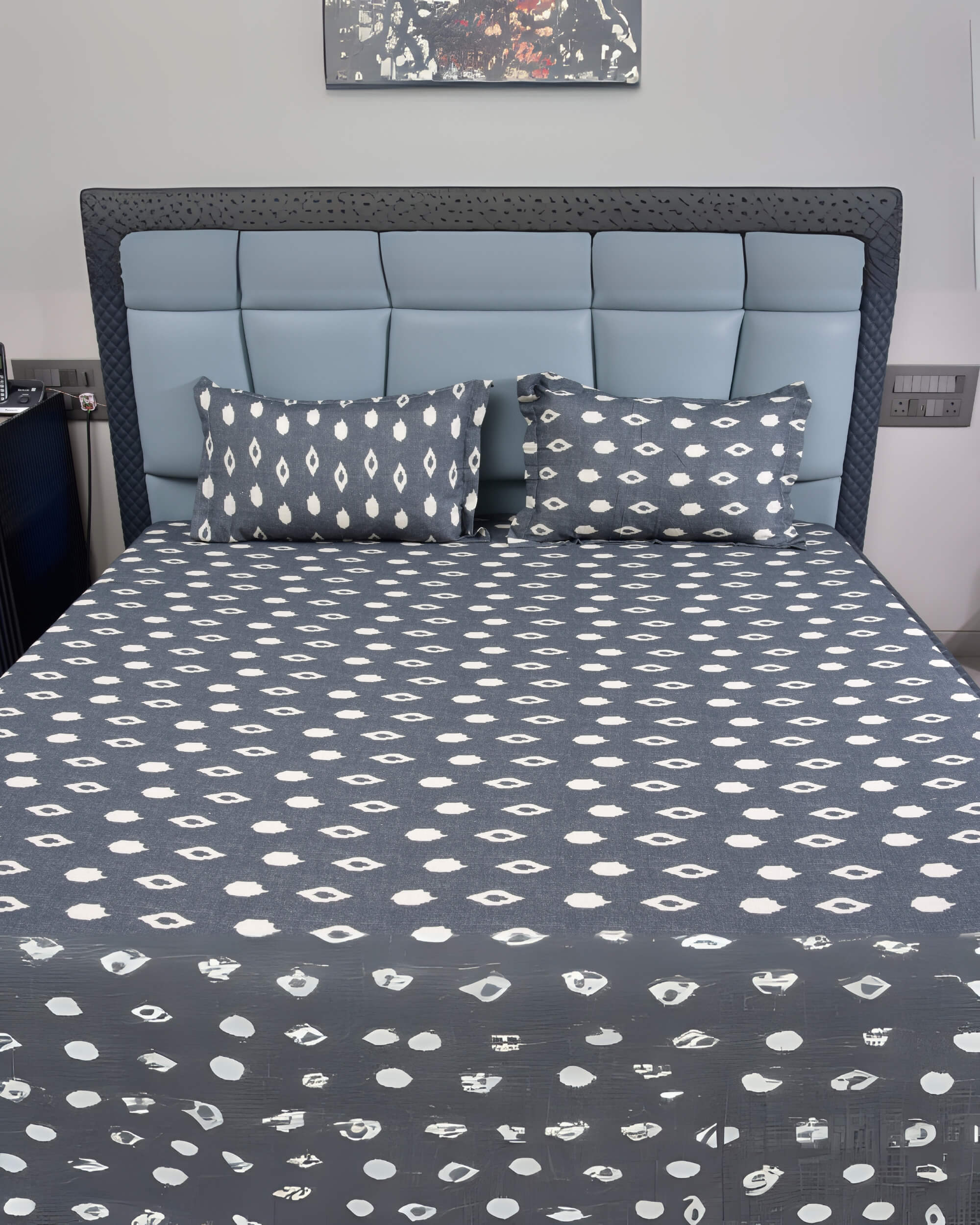 Premsons® Cotton Bed Sheet King Size Sheet with 2 Pillowcases – Premium Soft & Breathable Bedding for Full Size Beds – Luxury Bedroom Essentials - White & Grey