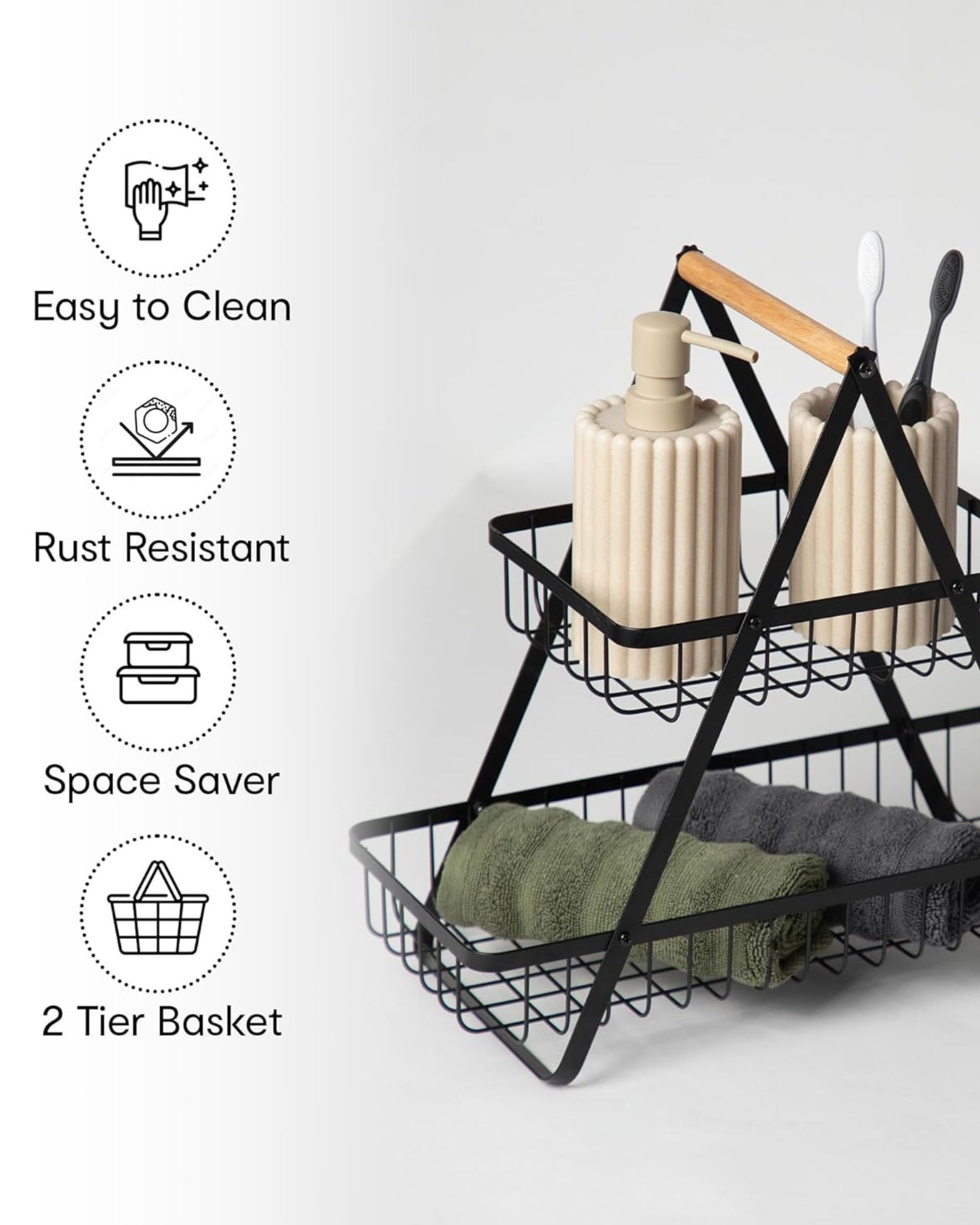 Premsons® 2 Tier Fruit & Vegetable Storage Stand | Multipurpose Kitchen Countertop Basket Organizer | Space Saving Metal Fruit Rack for Kitchen, Dining & Pantry