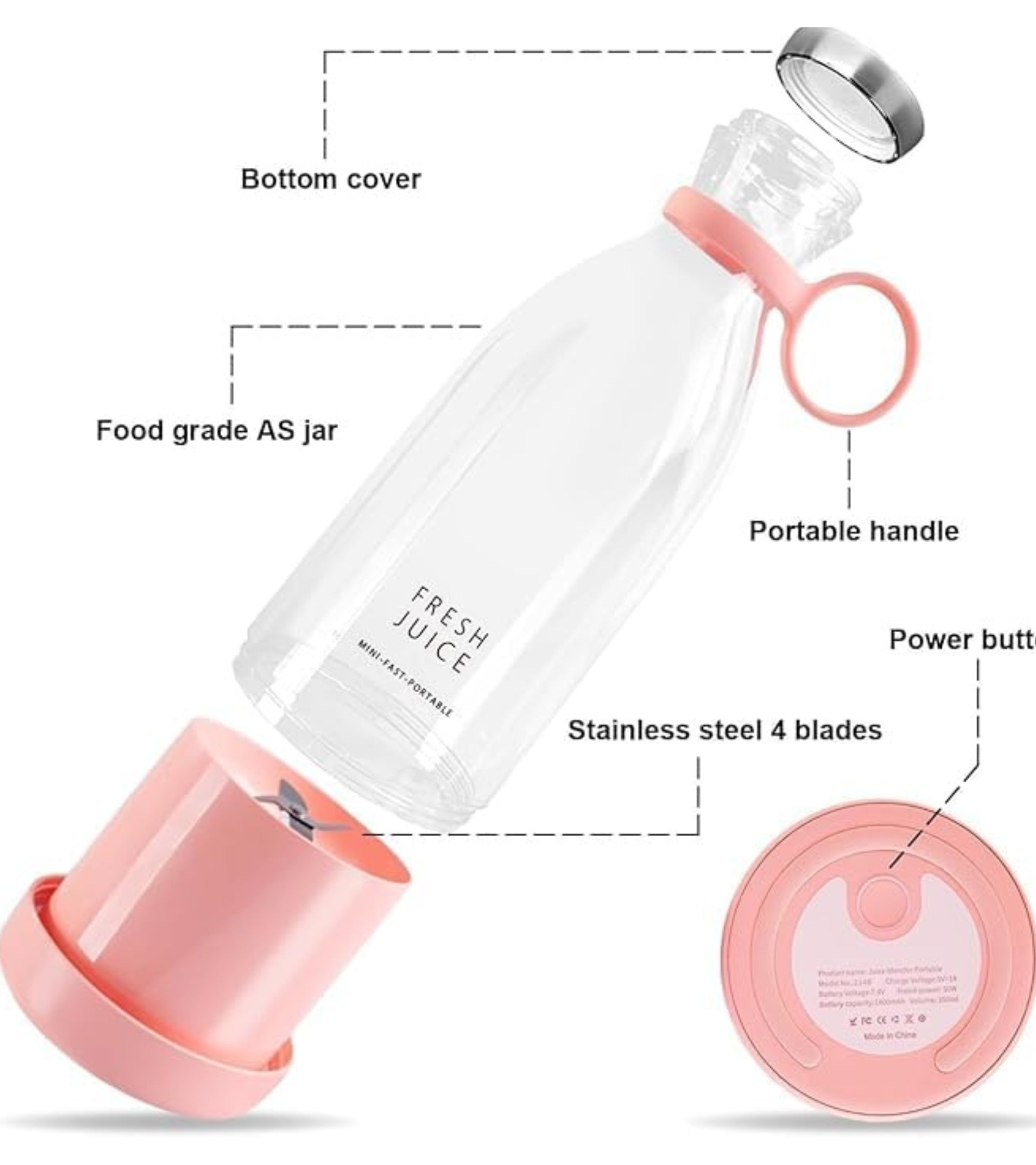 Mix & Go® Portable Juicer Blender with USB Cable – 420ml Mini Smoothie & Juice Maker for Fruits – Compact & Travel-Friendly