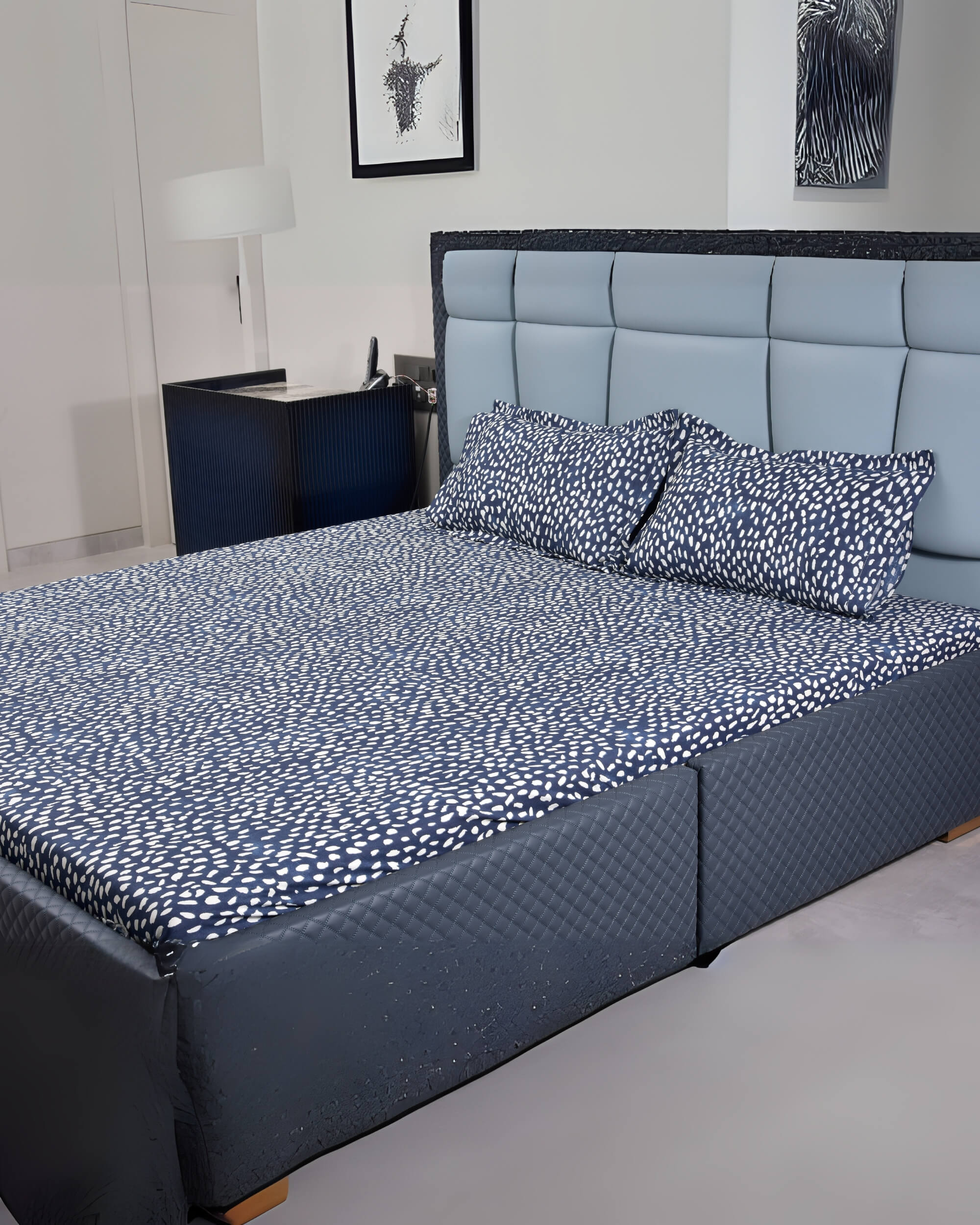 Premsons® Cotton Bed Sheet King Size Sheet with 2 Pillowcases – Premium Soft & Breathable Bedding for Full Size Beds – Luxury Bedroom Essentials - Dark Blue