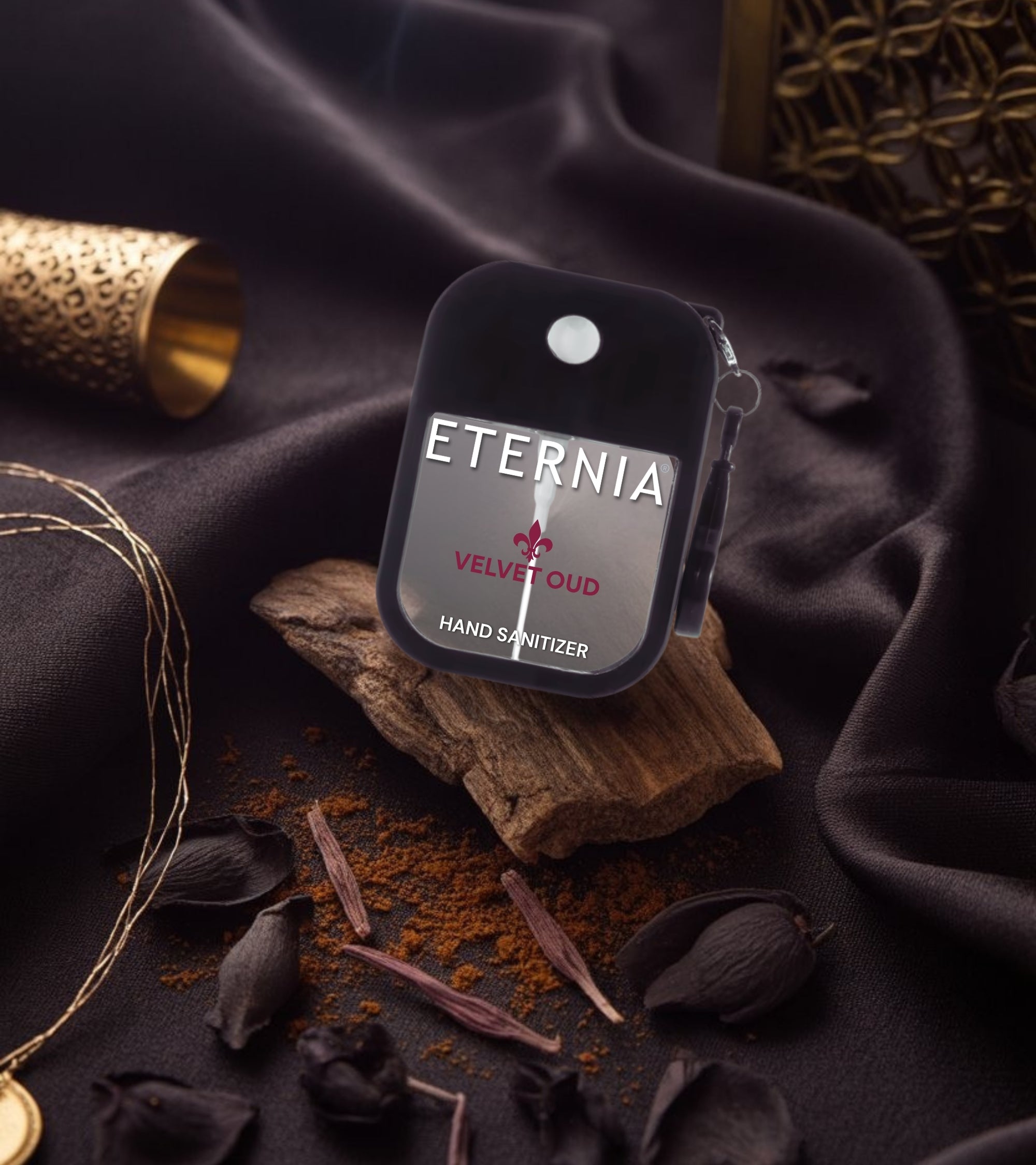 Eternia® Hand Sanitizer Spray - Hydrating Moisturizing Power Mist - Gentle on Skin, Quick-Drying Formula, Travel Friendly - Velvet Oud - 300+ Sprays - Pack of 2