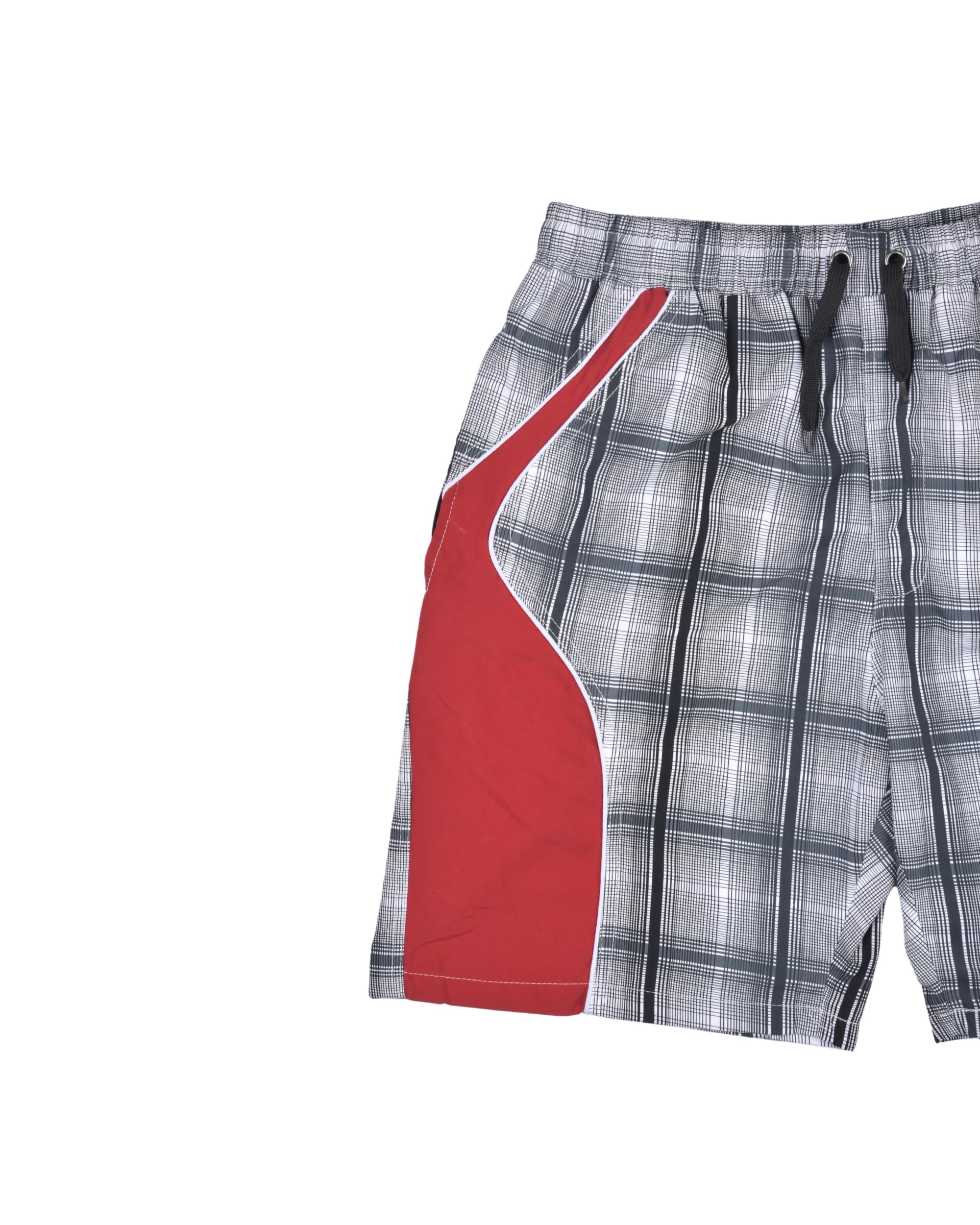 Premsons® Men's Printed Swim Shorts with Pockets, Adjustable Drawstring, Quick-Dry Fabric & Comfortable Fit – Beach & Pool Wear - Black & Red - Free Size