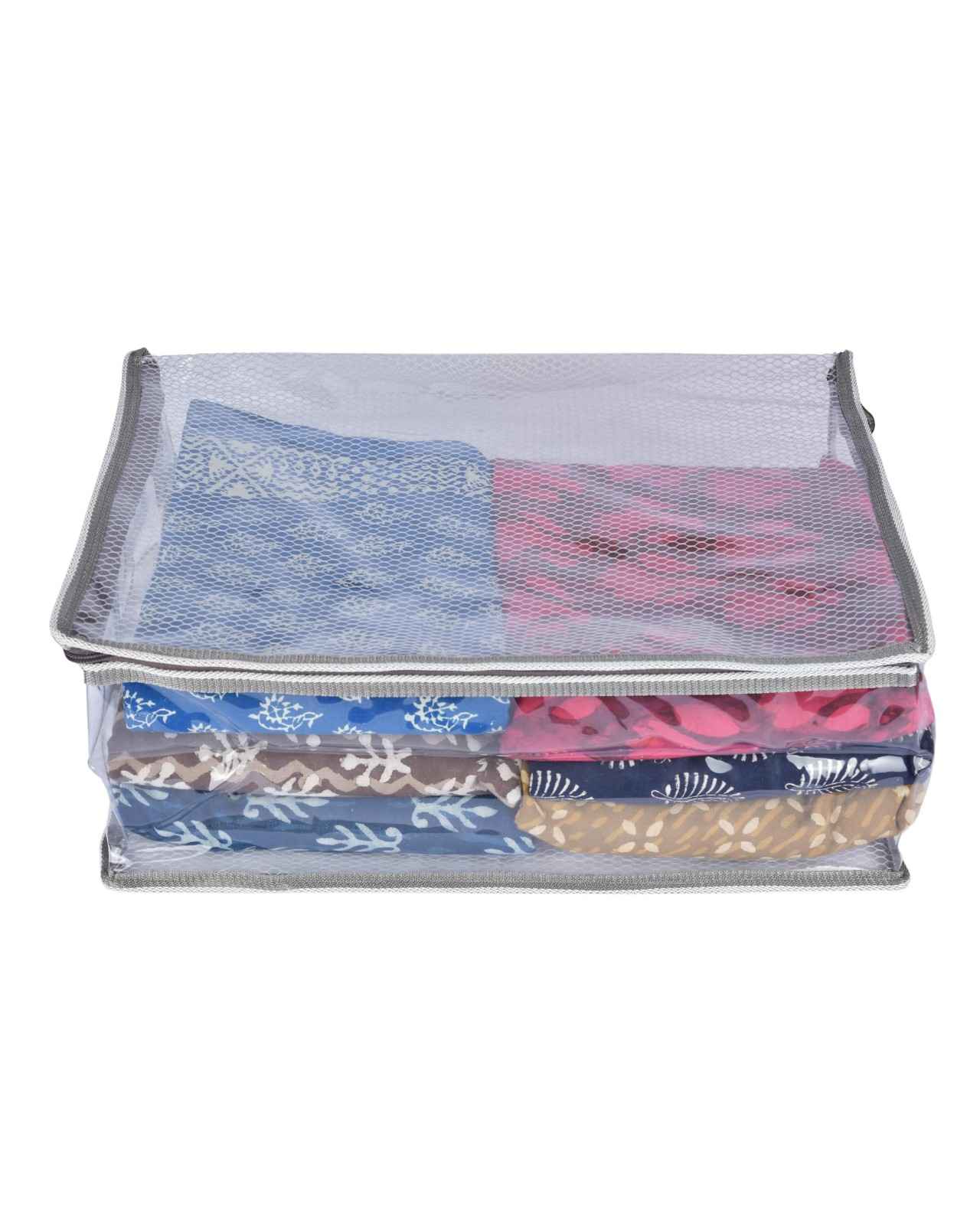 Premsons® Double-Layer Saree Cover with Zip | Durable & Foldable Storage Organizer for Wardrobe | Protects from Dust & Moisture | Pack of 2 | White and Grey