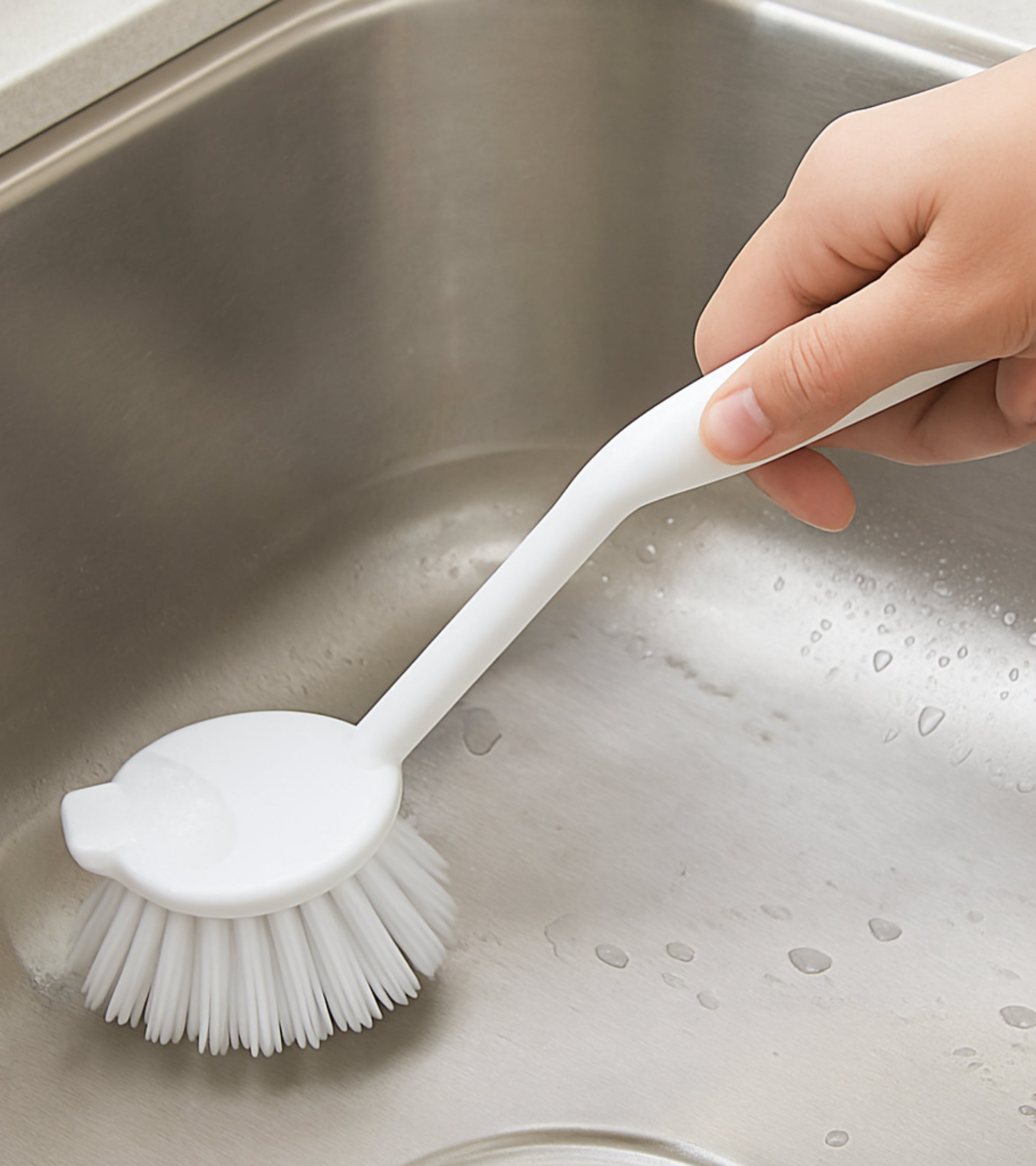 Premsons® Dish & Sink Cleaning Brush with Handle – Non-Scratch Bristles for Utensils, Kitchen Sink, Tiles & Bathroom Cleaning (White/Grey)