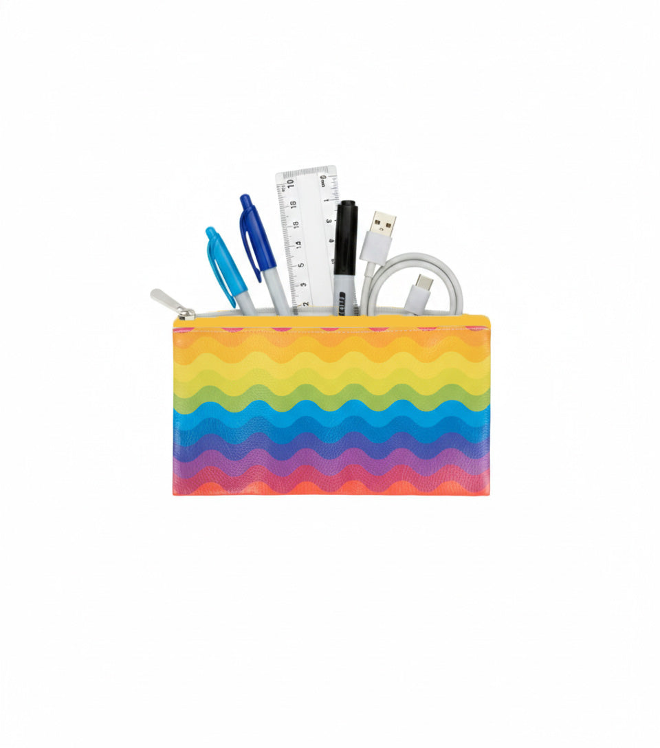 Premsons® Wavy Design Colourful Leatherette Pouch | Vibrant Wave Pattern, Premium Finish, Durable & Lightweight, Zip Closure, Multipurpose Storage