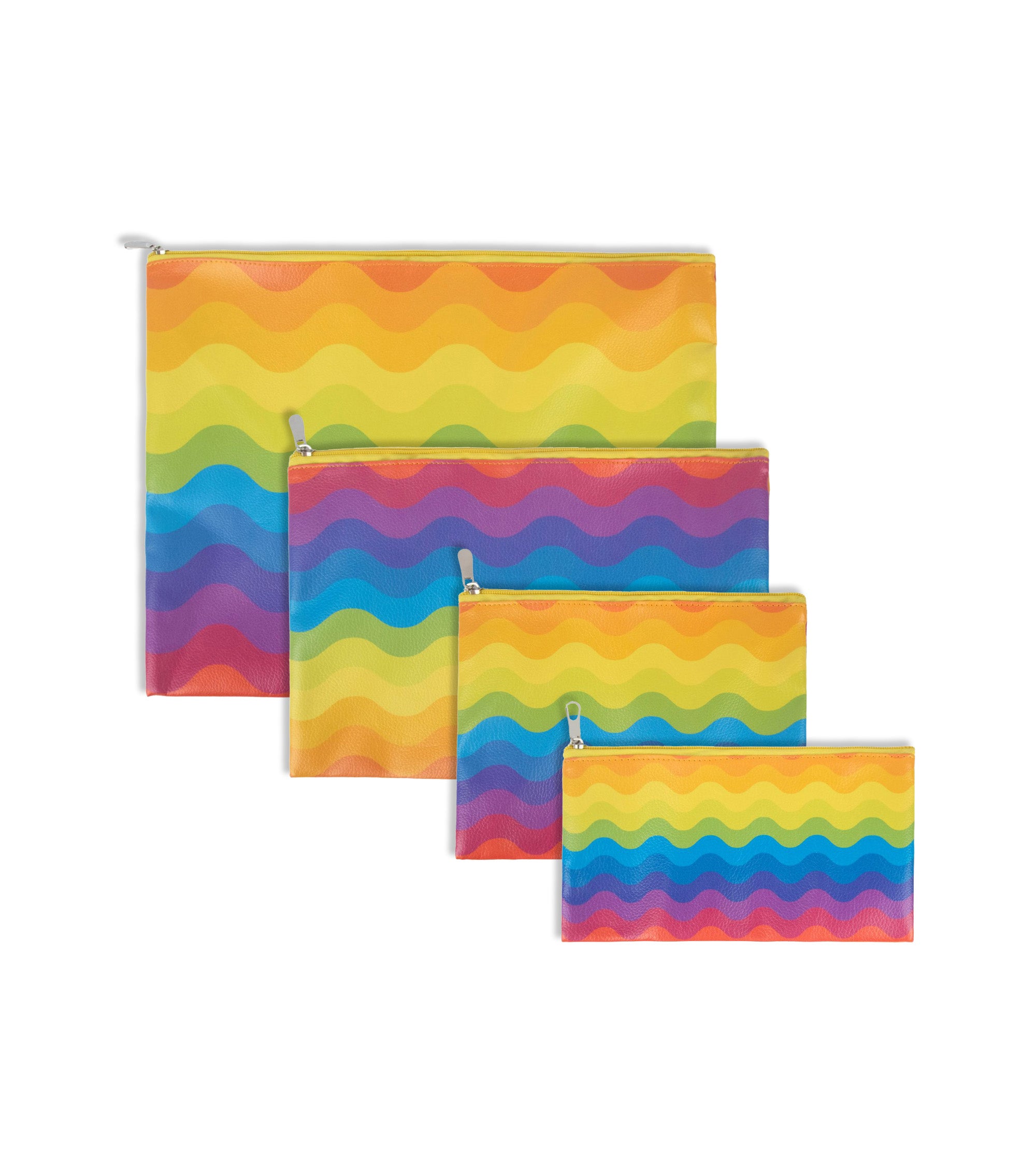 Premsons® Wavy Design Colourful Leatherette Pouch Set of 4 (1XL, 1L, 1M, 1S) | Vibrant Wave Pattern, Premium Finish, Durable & Lightweight, Zip Closure, Multipurpose Storage