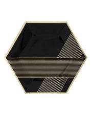 Premsons® 7-Inch Black with Gold Hexagon Large Paper Plates - Birthday, Wedding, Showers Disposable Decorative Party Plates - Pack of 10