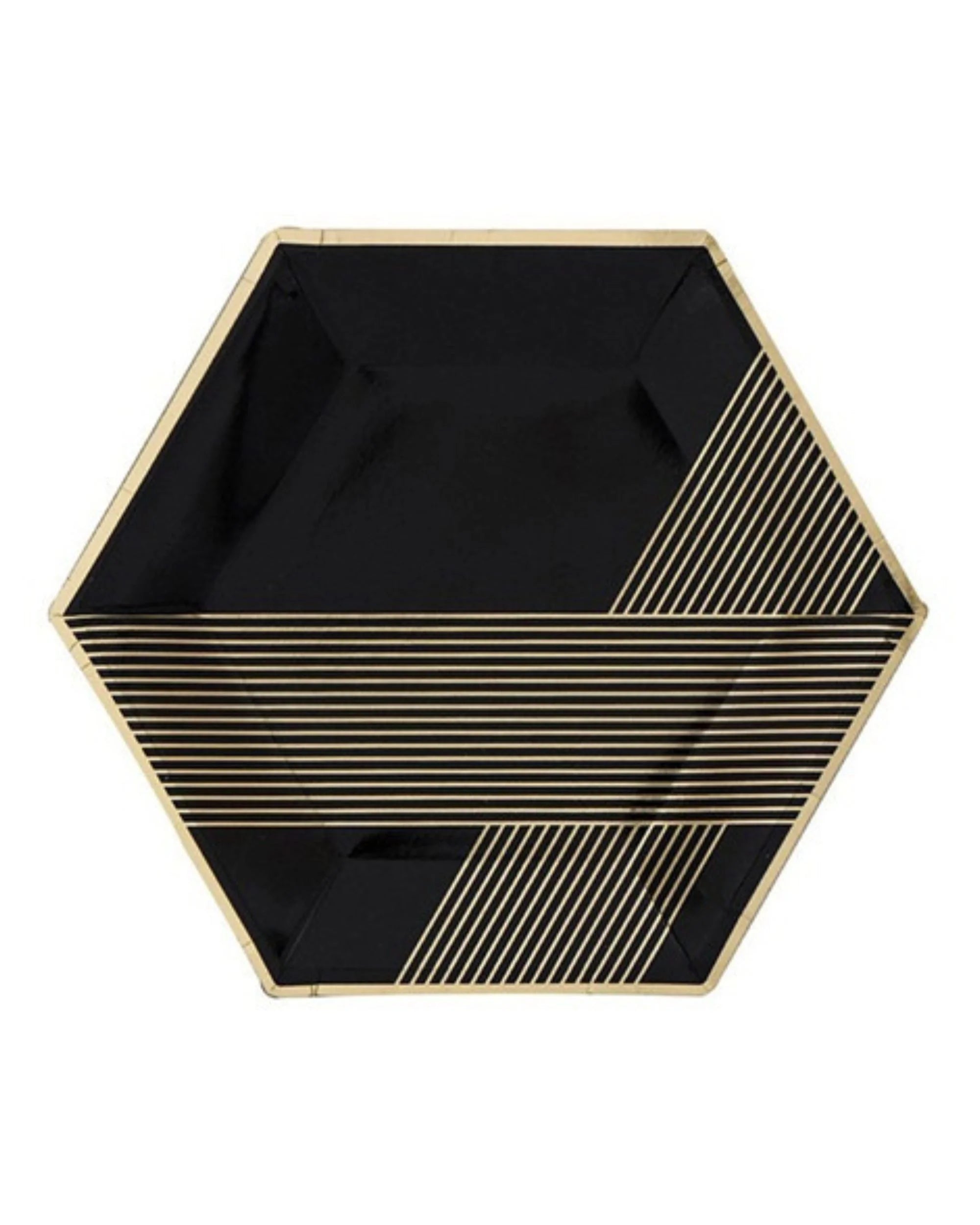 Premsons® 7-Inch Black with Gold Hexagon Large Paper Plates - Birthday, Wedding, Showers Disposable Decorative Party Plates - Pack of 10