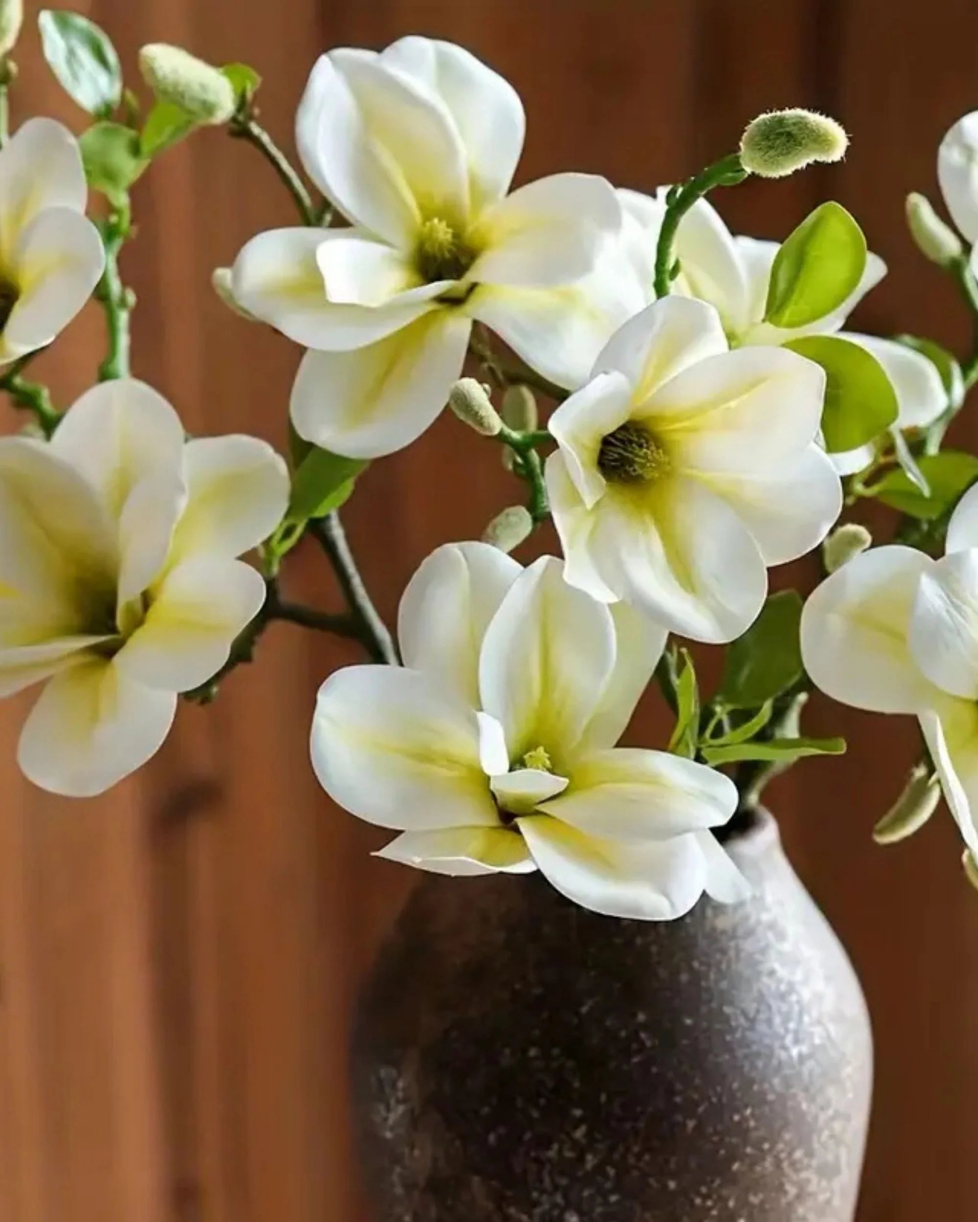 Premsons® Premium Magnolia Blossoms Flower Bunch – Elegant Artificial Blooms for Vases, Home Styling & Event Centerpieces - White