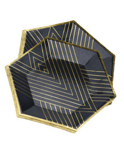 Premsons® 7-Inch Black Geometric Stripes with Gold Hexagon Large Paper Plates – Birthday, Wedding, Showers Disposable Decorative Party Plates – Pack of 10