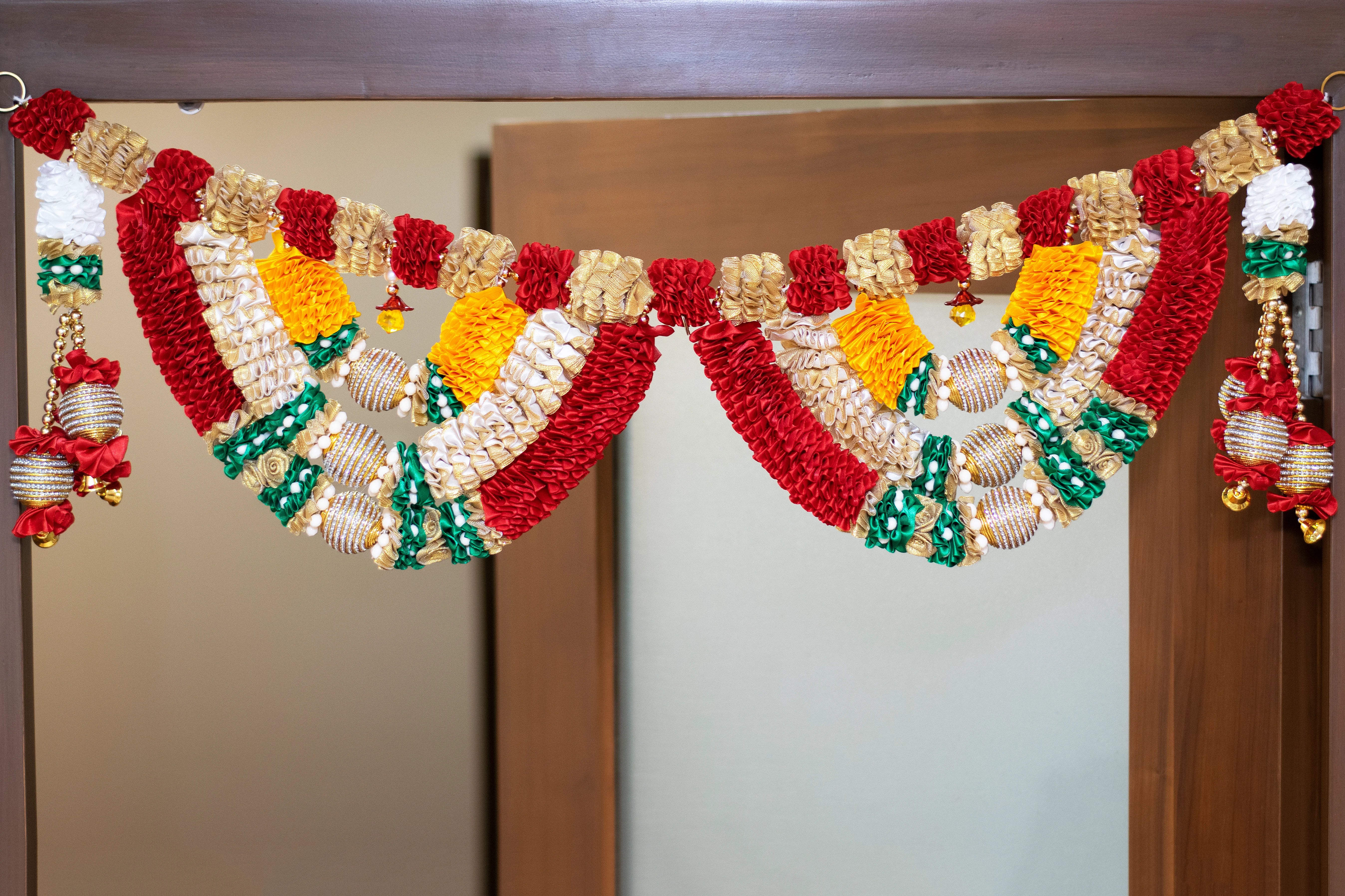 Premsons® Red & Yellow Bead Garland Toran – Indian Door Decoration for Diwali