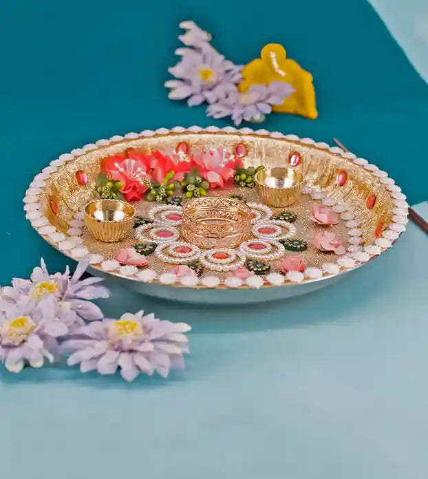 Premsons® Heirloom Gold Pooja Thali – Opulent Craft for Auspicious Moments