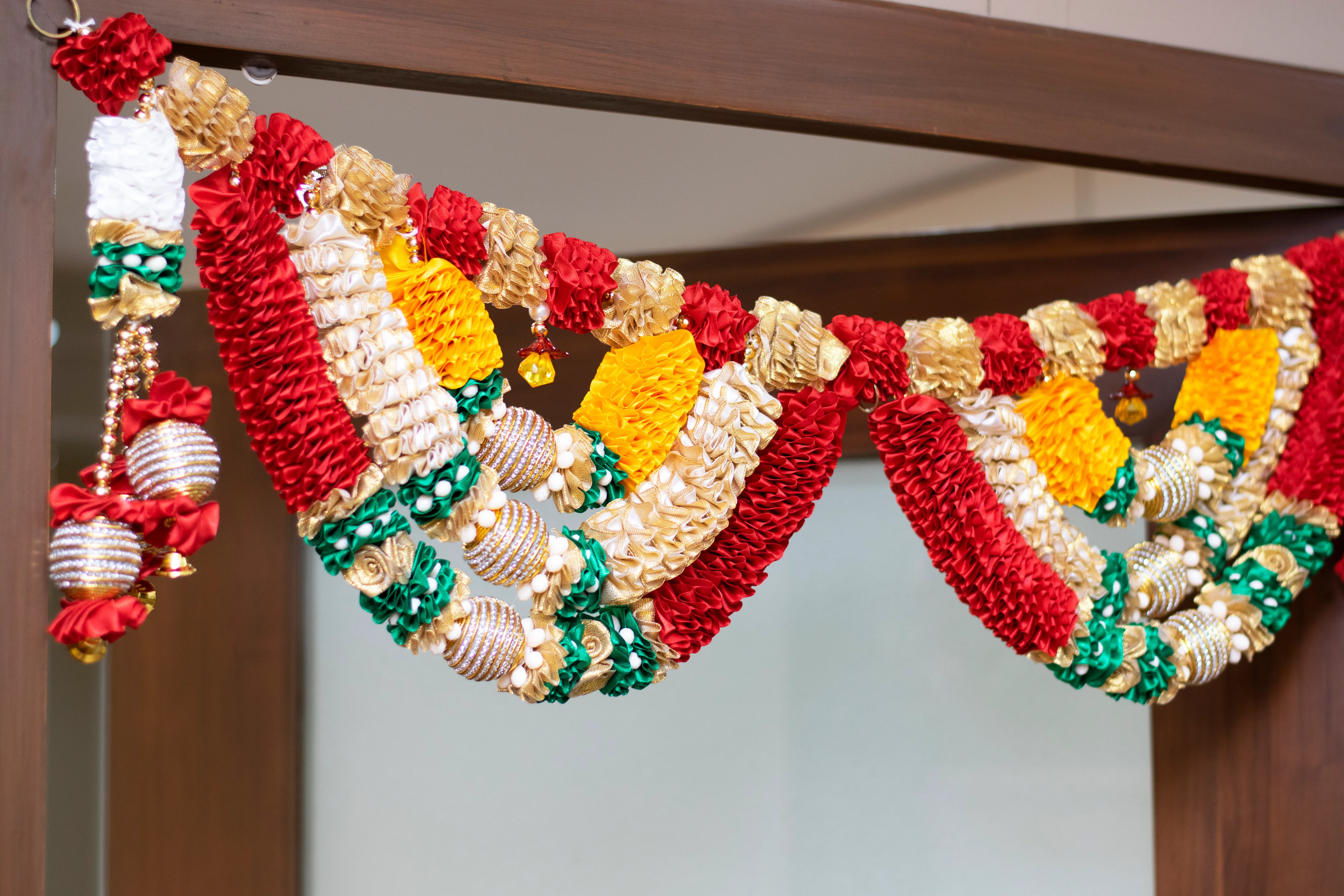 Premsons® Red & Yellow Bead Garland Toran – Indian Door Decoration for Diwali