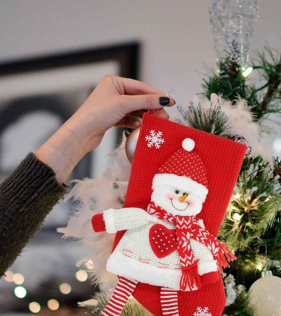 Premsons® Snowman Christmas Stocking – Cute Hanging Holiday Decor - Pack of 1