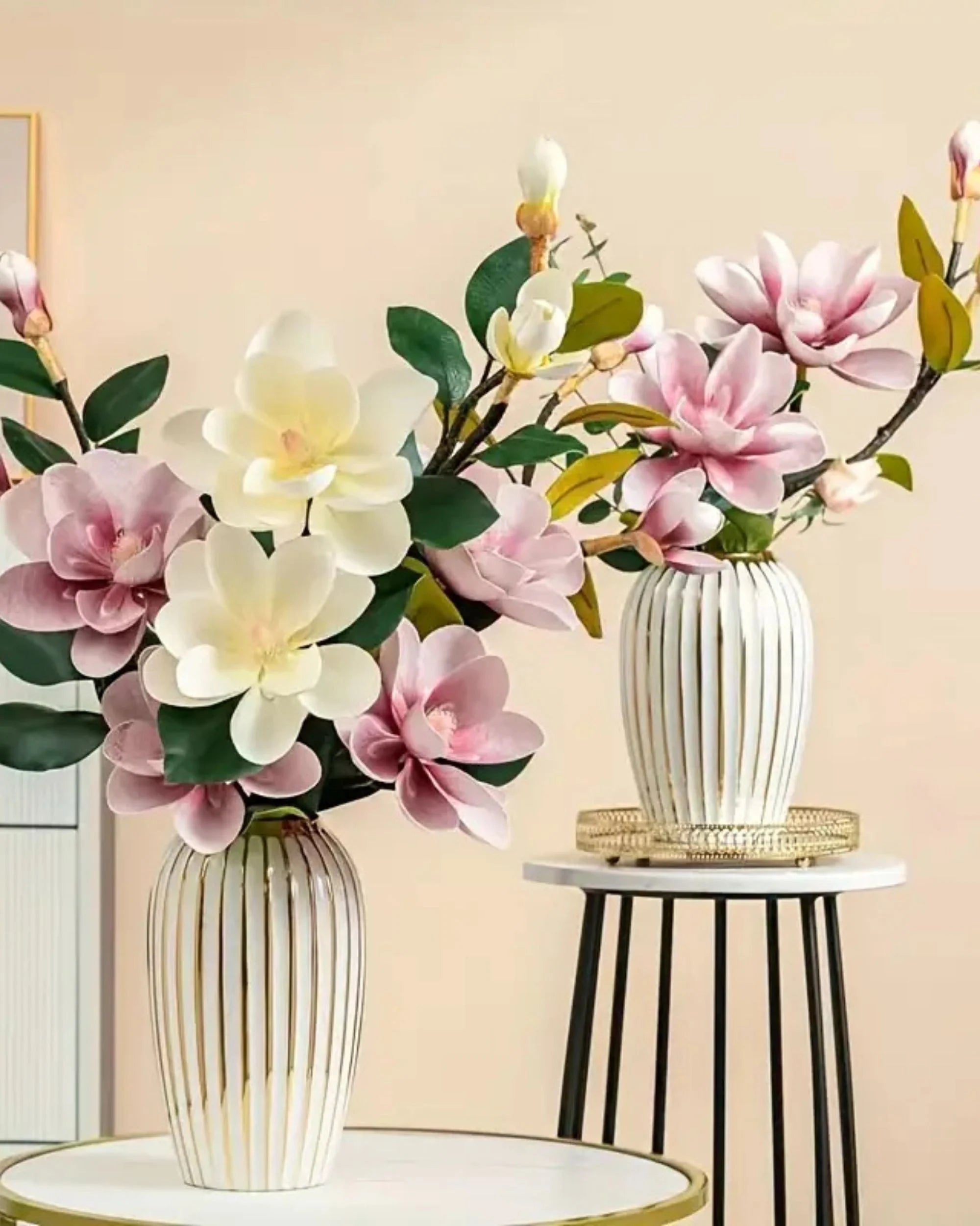 Premsons® Premium Magnolia Blossoms Flower Bunch – Elegant Artificial Blooms for Vases, Home Styling & Event Centerpieces - Dark Pink