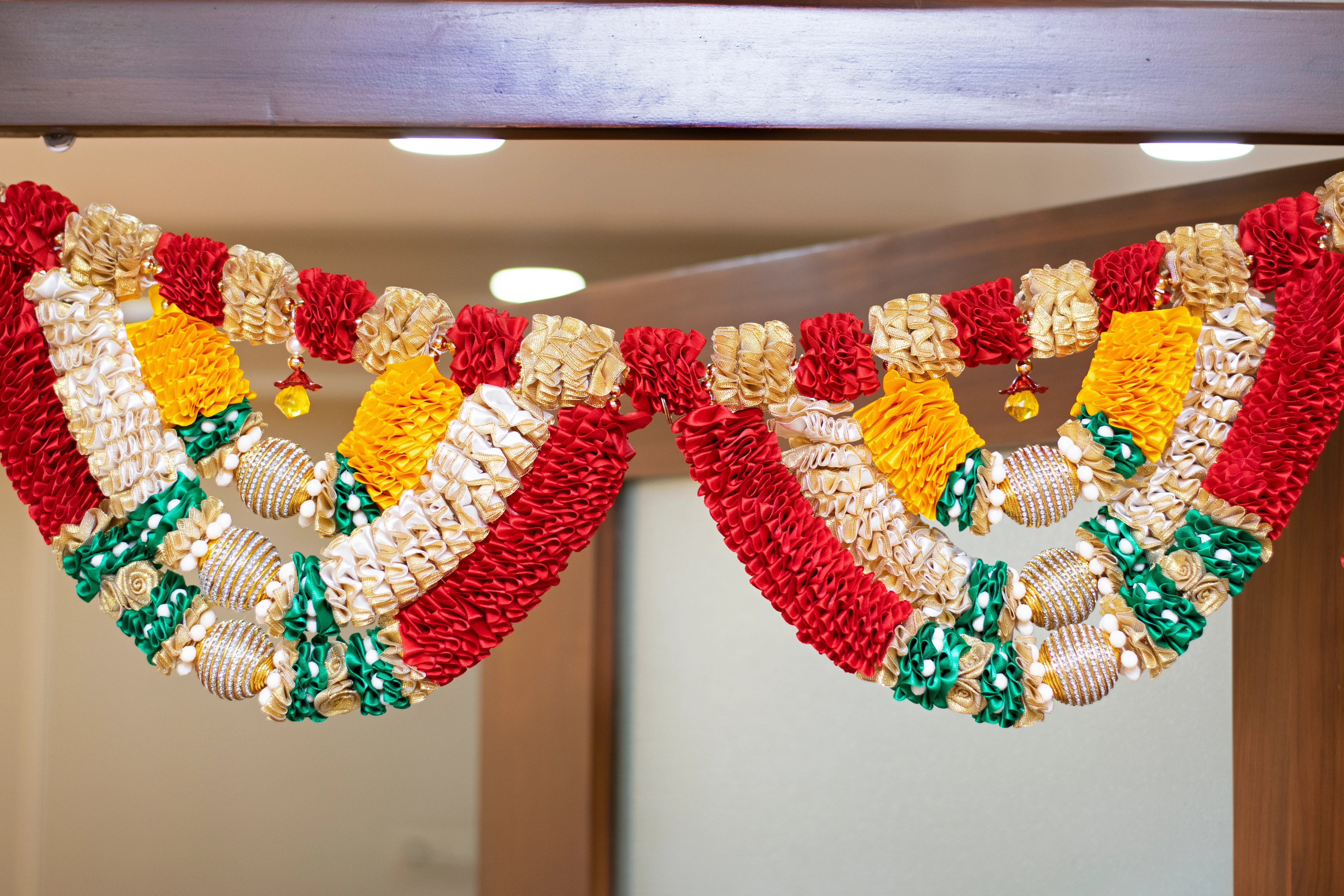 Premsons® Red & Yellow Bead Garland Toran – Indian Door Decoration for Diwali