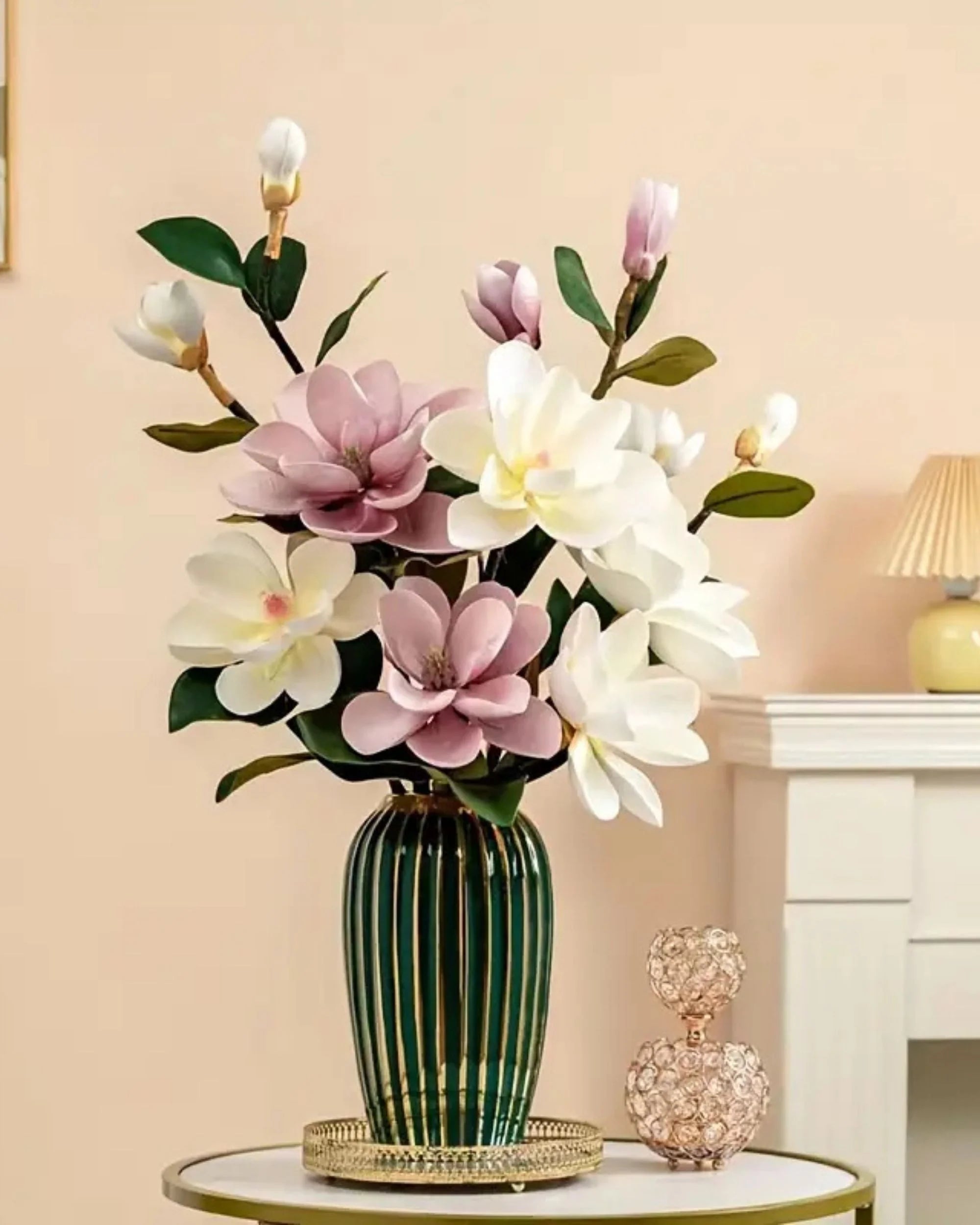 Premsons® Premium Magnolia Blossoms Flower Bunch – Elegant Artificial Blooms for Vases, Home Styling & Event Centerpieces - Dark Pink