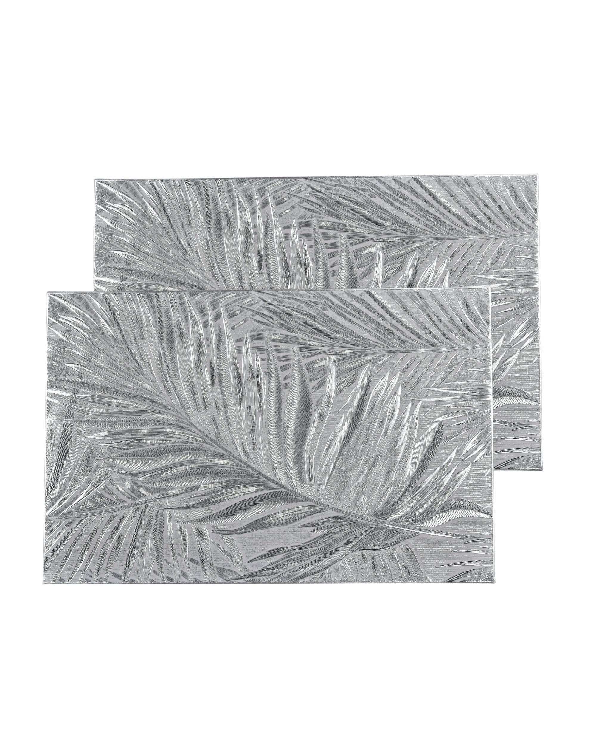 Premsons® Silver Leaf Design Rectangle Metallic Placemats – Washable, Wipeable, Non-Slip & Stain-Resistant Hollow Table Mats for Dining, Kitchen, Wedding & Party Decoration