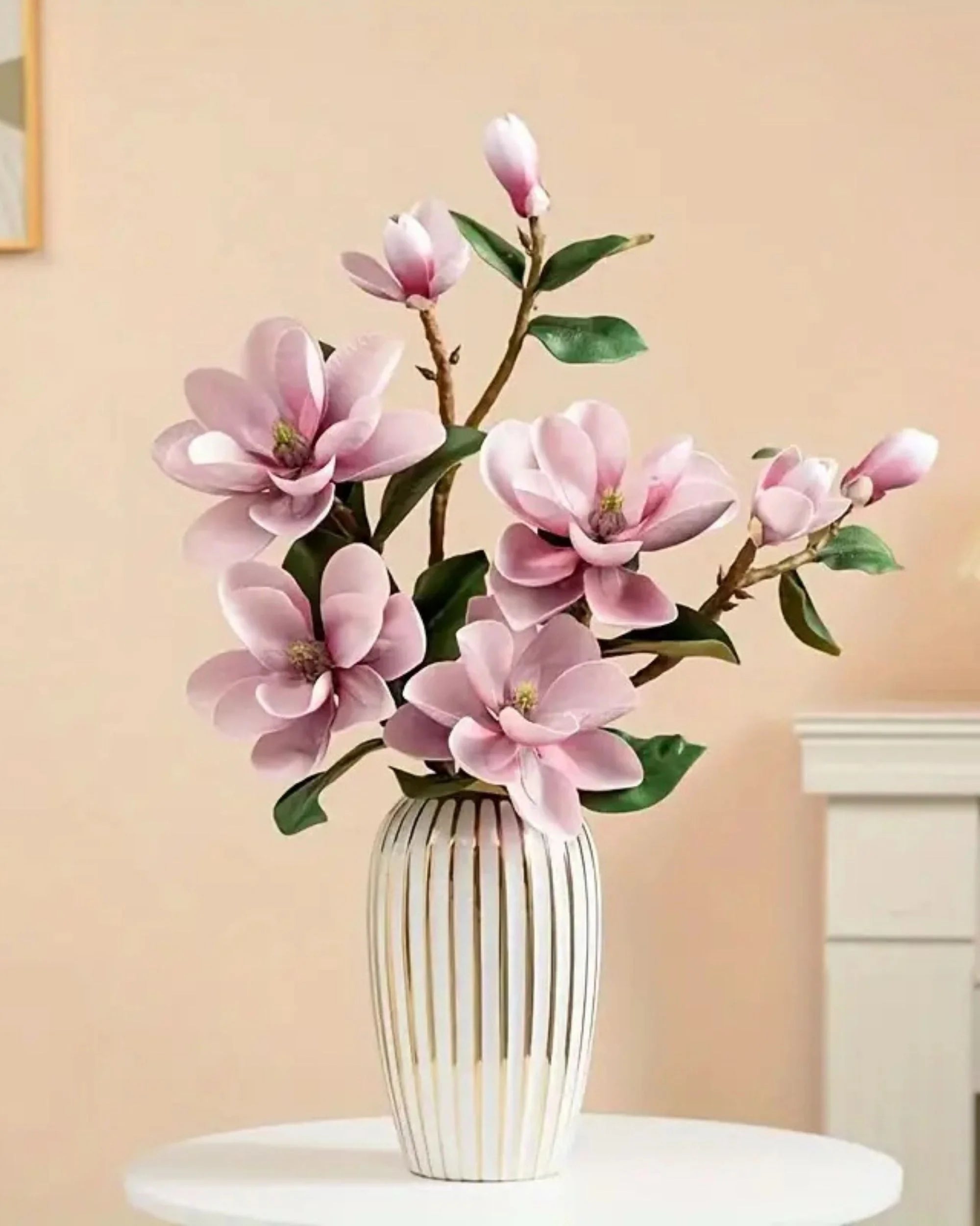 Premsons® Premium Magnolia Blossoms Flower Bunch – Elegant Artificial Blooms for Vases, Home Styling & Event Centerpieces - Dark Pink