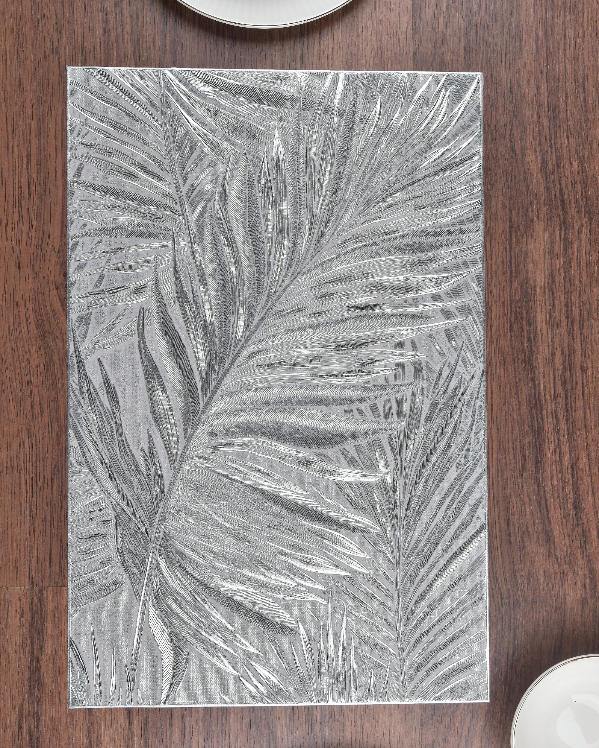 Premsons® Silver Leaf Design Rectangle Metallic Placemats – Washable, Wipeable, Non-Slip & Stain-Resistant Hollow Table Mats for Dining, Kitchen, Wedding & Party Decoration