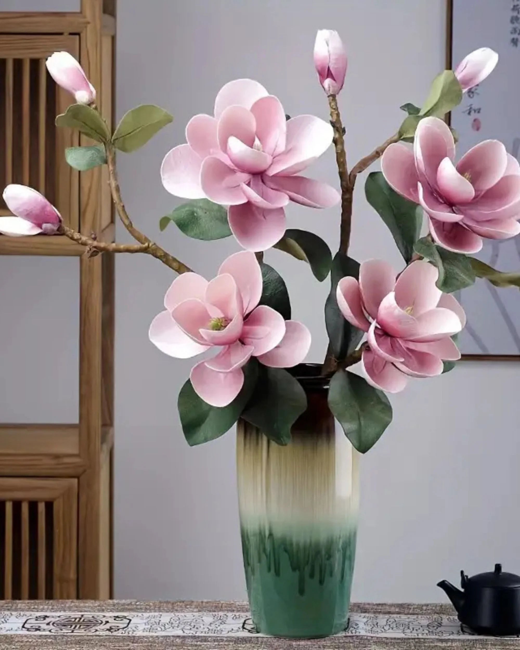Premsons® Premium Magnolia Blossoms Flower Bunch – Elegant Artificial Blooms for Vases, Home Styling & Event Centerpieces - Light Pink