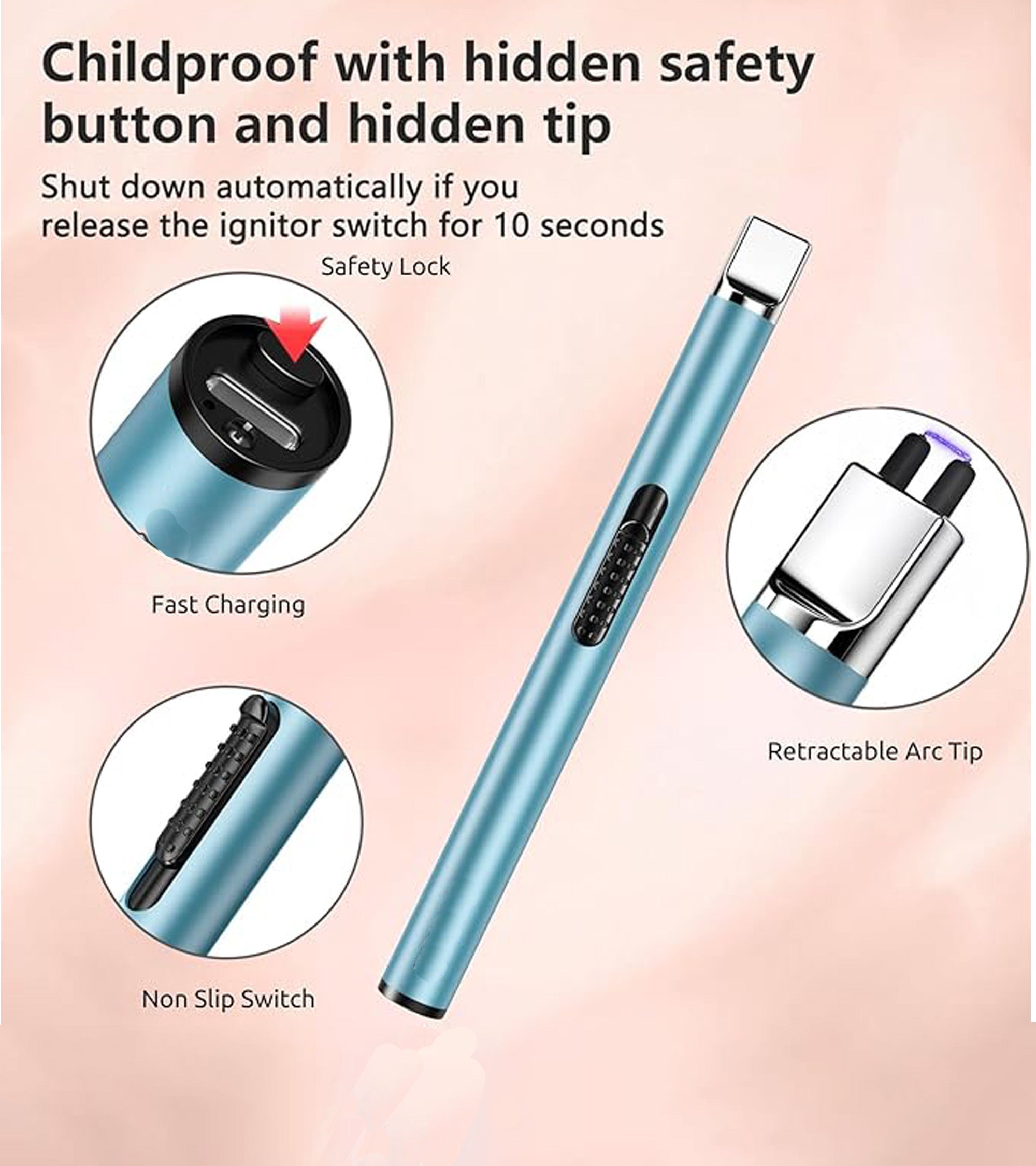 Premsons® Flameless USB Electric Lighter with Safety Lock – Rechargeable Arc Lighter for Candles, BBQ, Camping, Gas Stove & Birthday Use