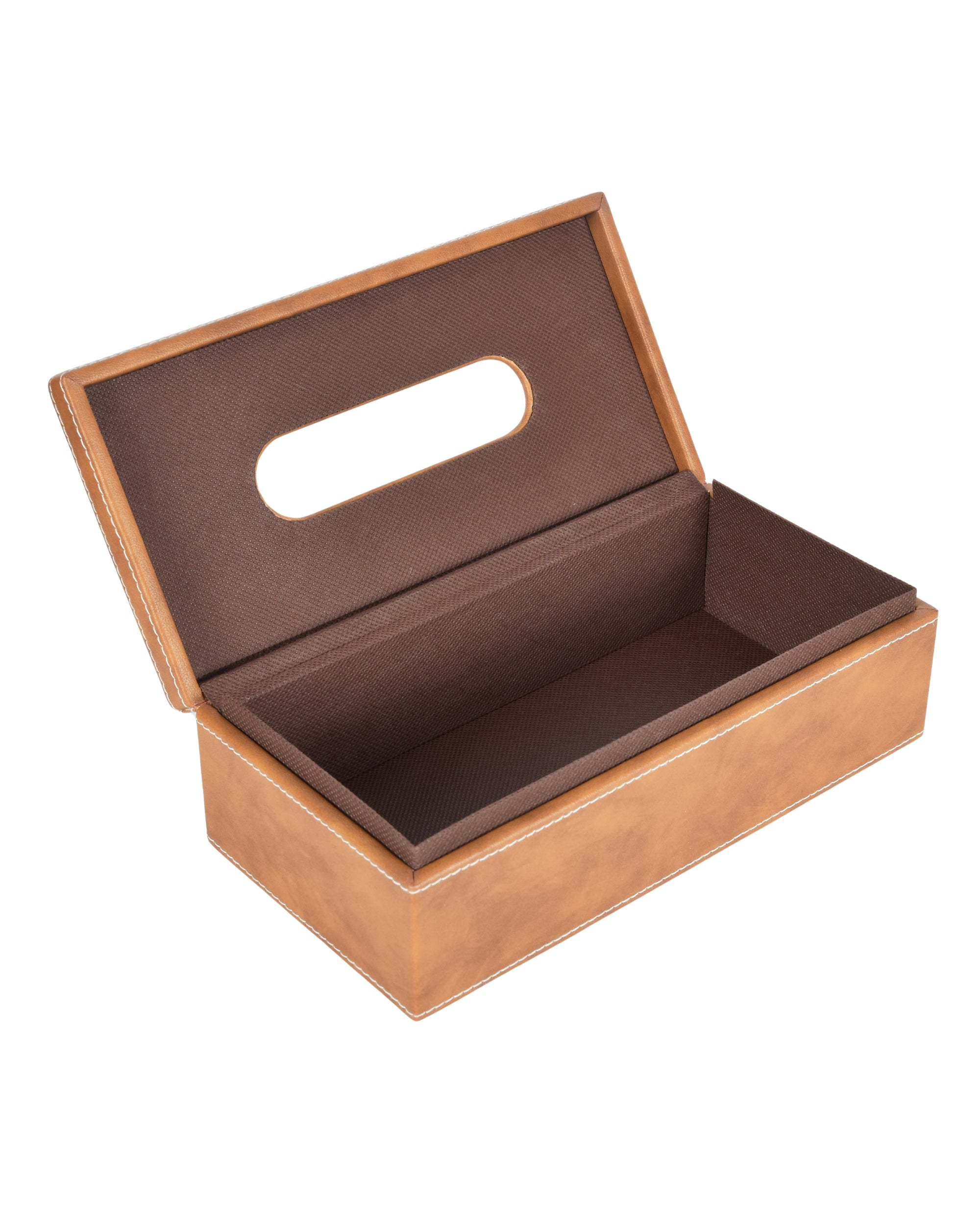 Premsons® Classic Rectangular Tissue Holder – Elegant Leatherette Tissue Box with Wooden Top Finish for Home, Office & Car – Stylish & Durable Tissue Dispenser for Everyday Use(Light Brown)