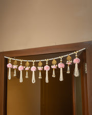 Premsons® Light Pink Floral Toran with Gold Peacock Design – Decorative Door Hanging for Diwali, Pooja, Festivals & Home Celebration