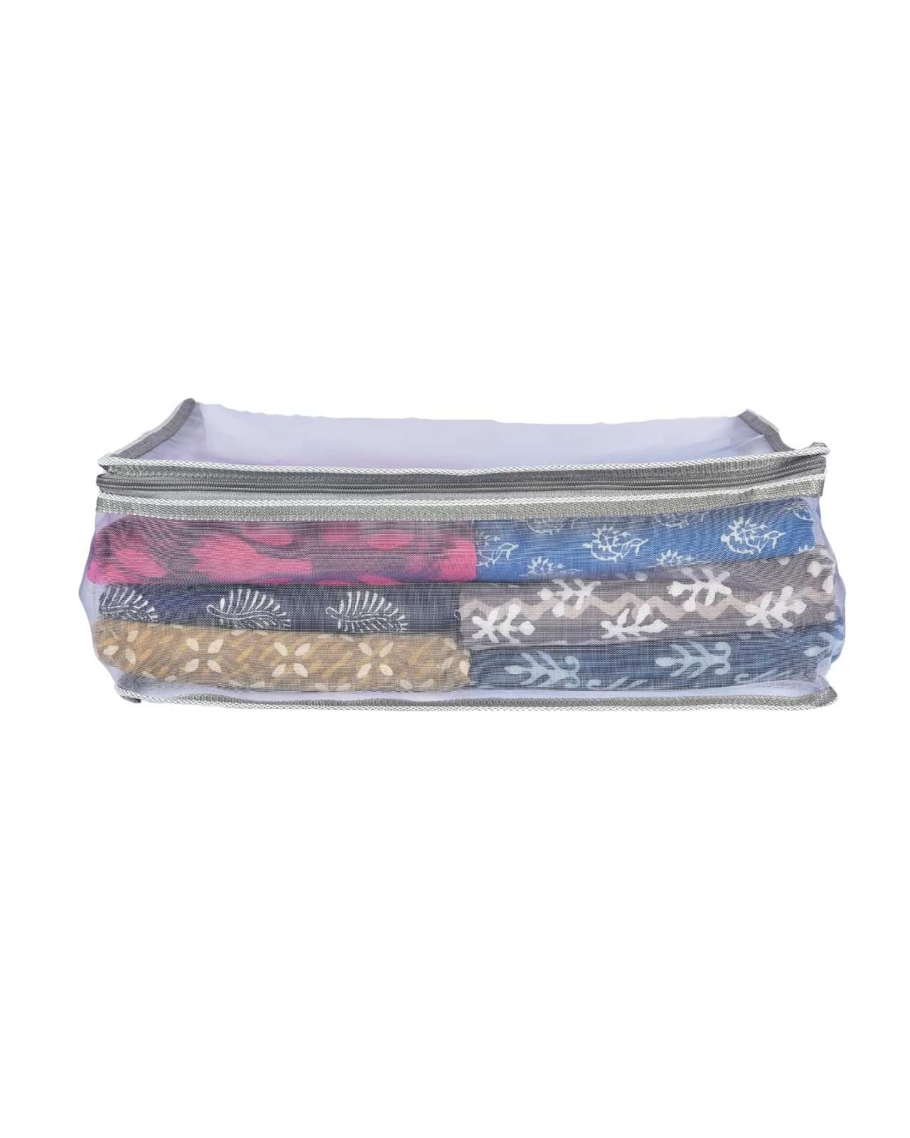 Premsons® Net Saree Cover with Zip | Durable & Foldable Storage Organizer for Wardrobe | Protects from Dust & Moisture | Pack of 2 | Grey