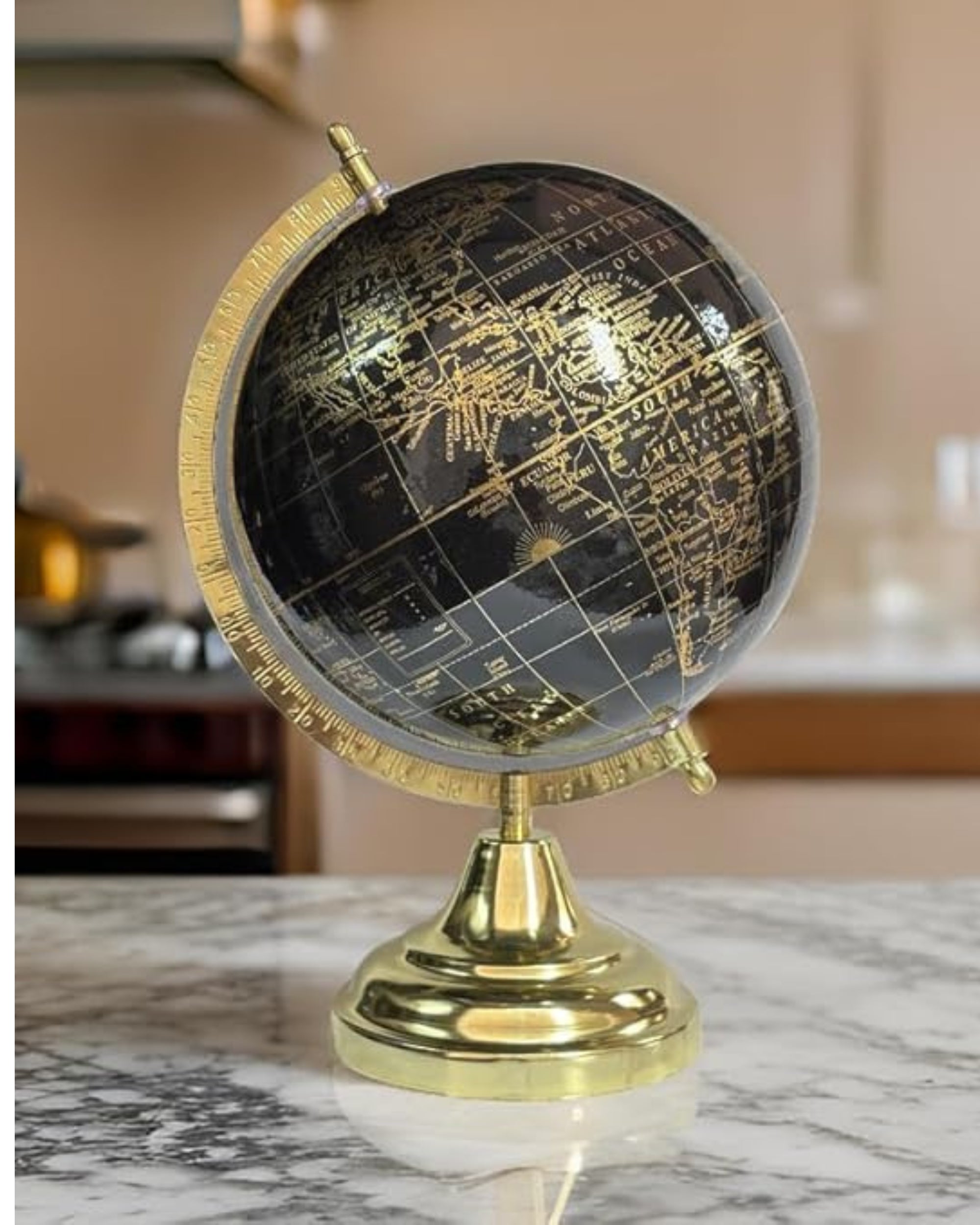 Premsons® Decorative World Globe with Golden Metal Stand – Black & Gold Vintage Style Tabletop Globe for Office, Home, Library & Study Decor