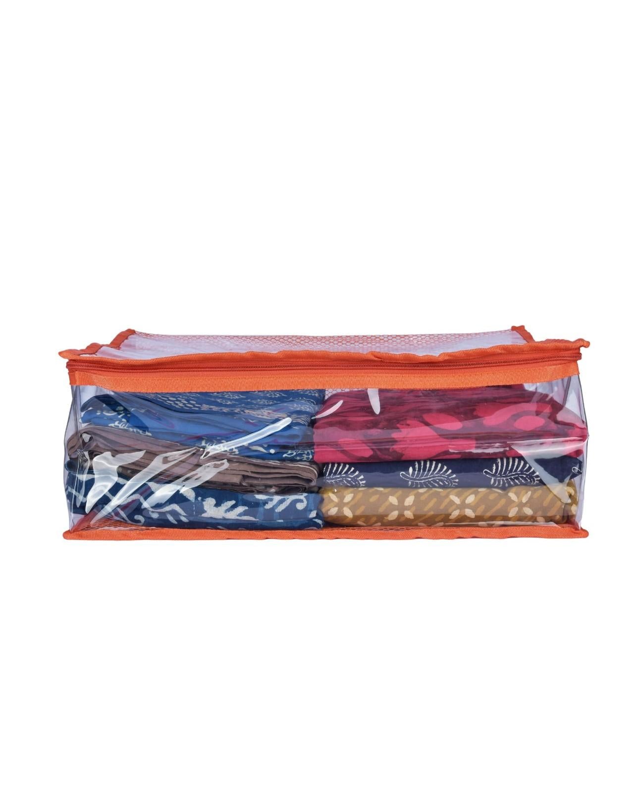 Premsons® Transparent Saree Cover with Zip | Durable & Foldable Storage Organizer for Wardrobe | Protects from Dust & Moisture | Pack of 2 | Orange