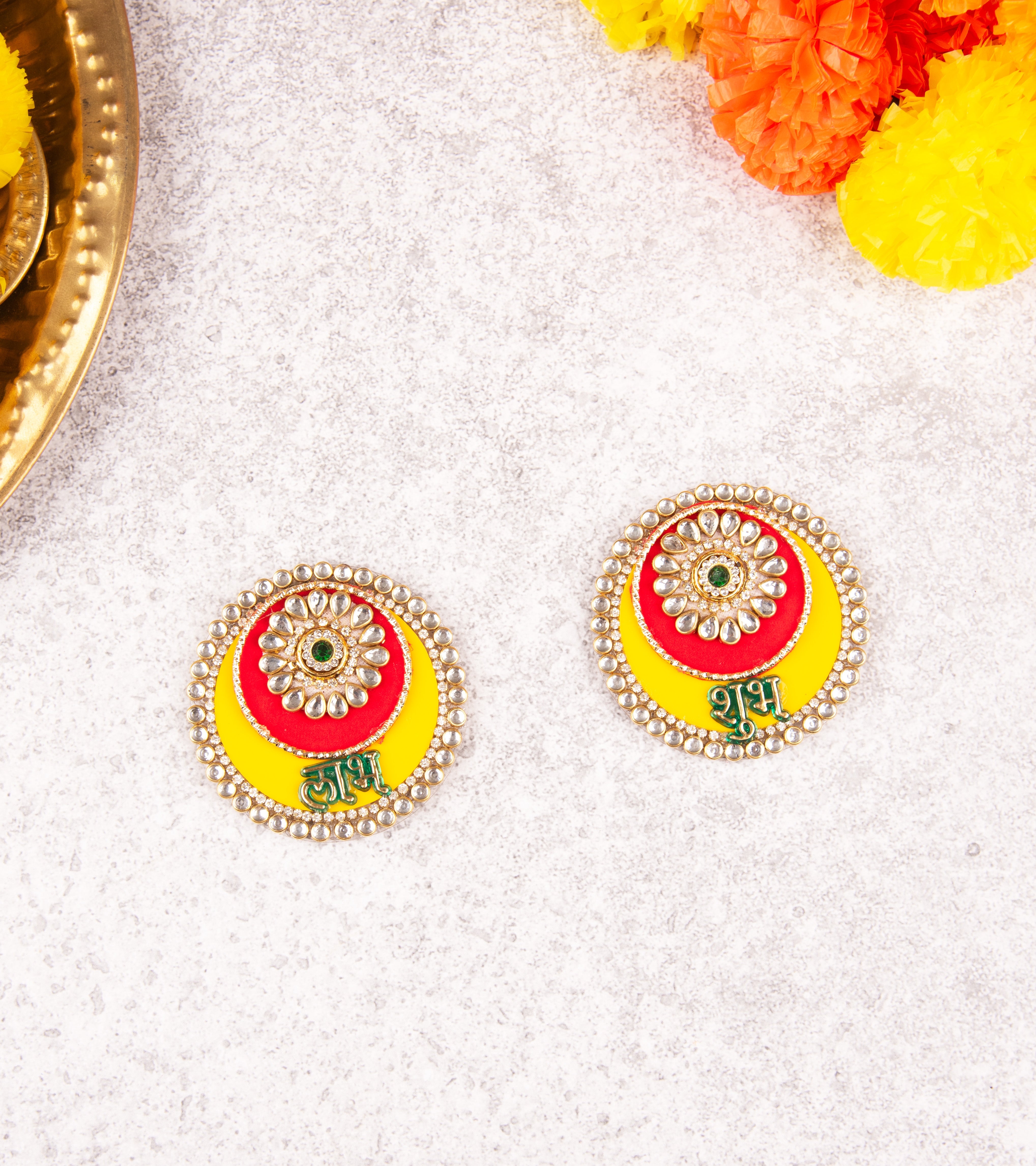 Premsons® Acrylic Round Shubh Labh Stickers – Decorative Wall & Door Hanging for Diwali, Pooja Room & Festive Home Décor – 1 Pair