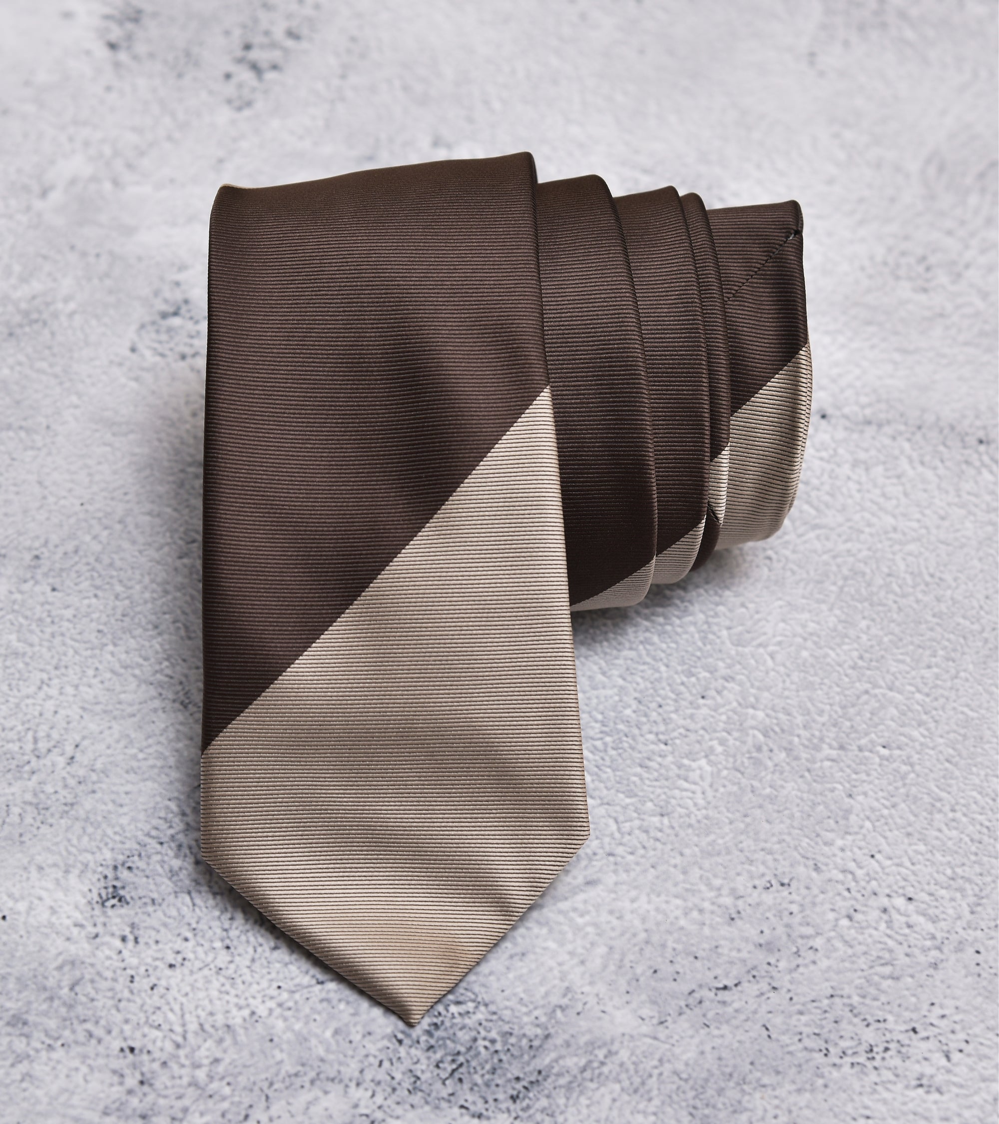 Premsons® Classic Dual-Tone Striped Neck Tie – Elegant Brown & Beige Diagonal Design | Formal & Business Wear for Men