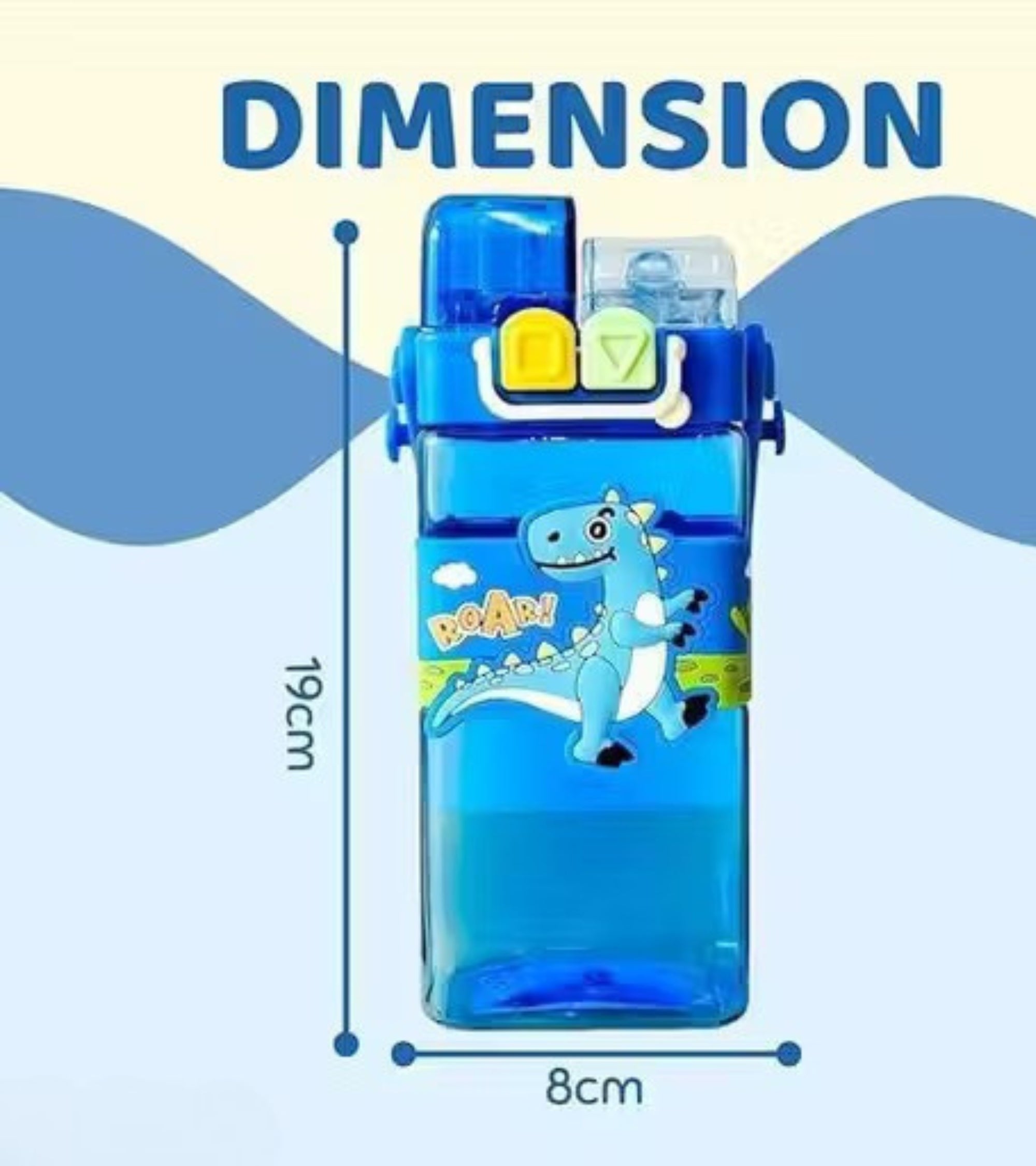 Premsons® Cute Dinosaur Dual-Chamber Water Bottle for Kids – BPA-Free, Leakproof, 2-in-1 Hydration Bottle with Strap – 520ml (Blue)