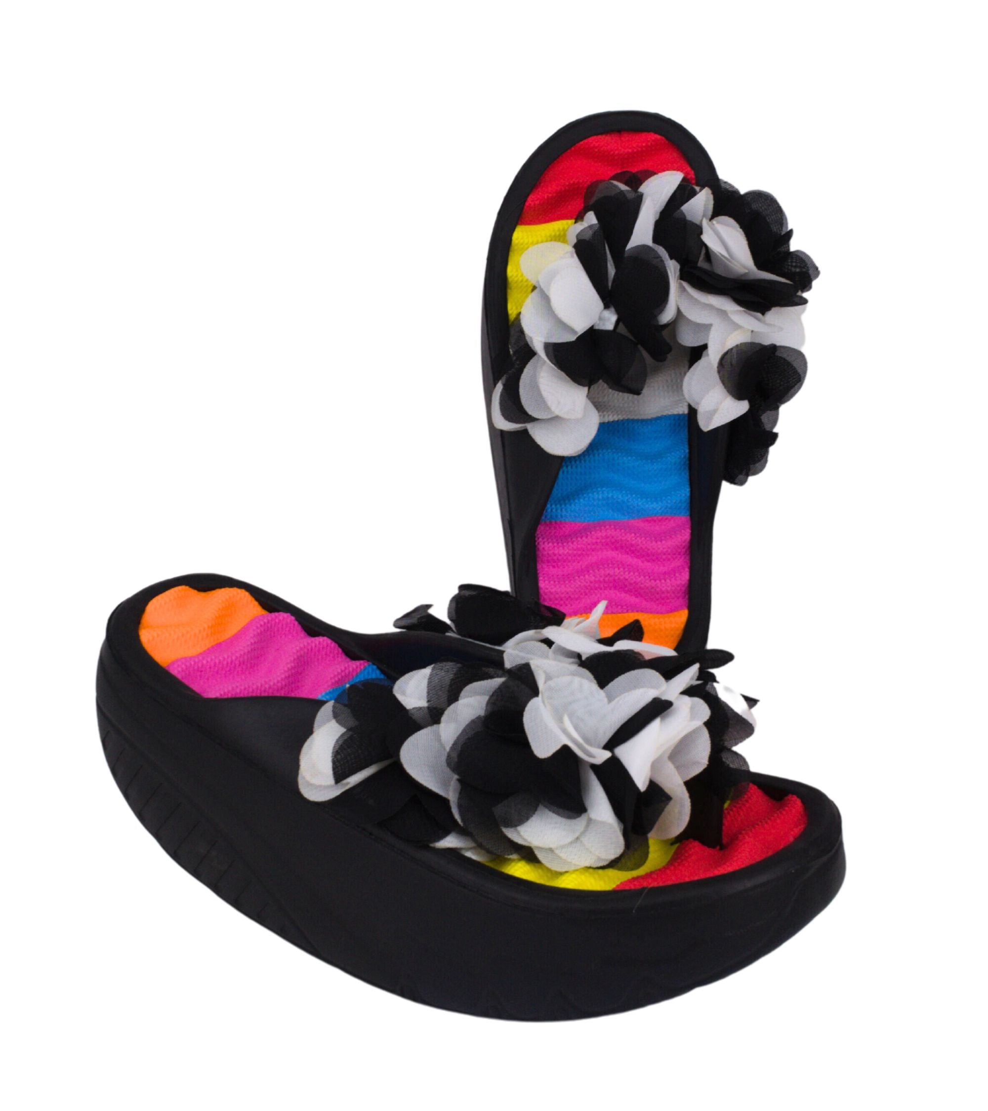 Premsons® Women's Floral Wedge Sandals - Casual Platform Beach Vacation Footwear - Flip Flop Slippers for Pool Holidays