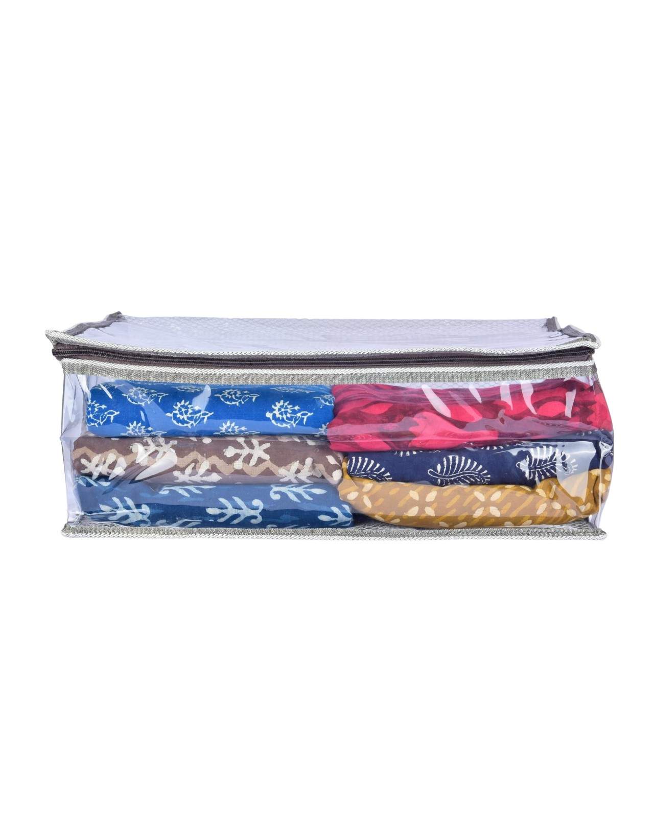 Premsons® Double-Layer Saree Cover with Zip | Durable & Foldable Storage Organizer for Wardrobe | Protects from Dust & Moisture | Pack of 2 | White and Grey