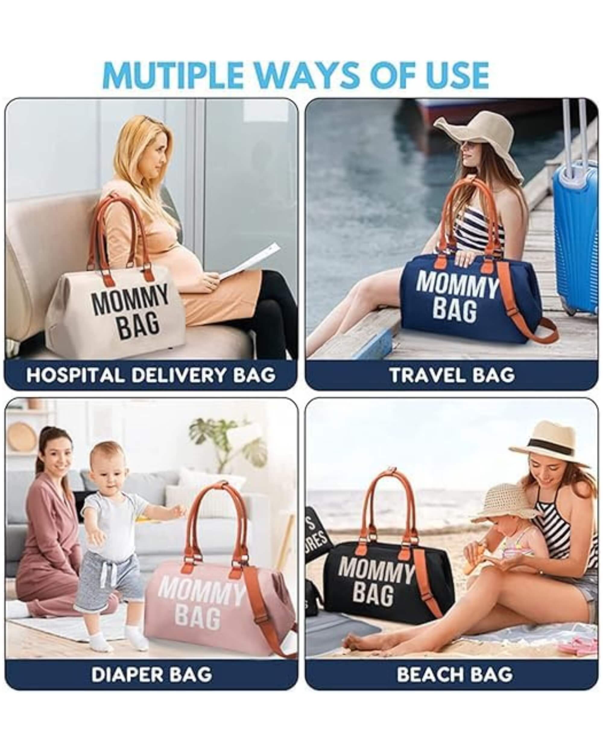 Premsons® Mommy Tote Bag | Large Diaper Bag with 2 Removable Organizing Pouches | Stylish & Spacious Baby Essentials Travel Bag for Moms