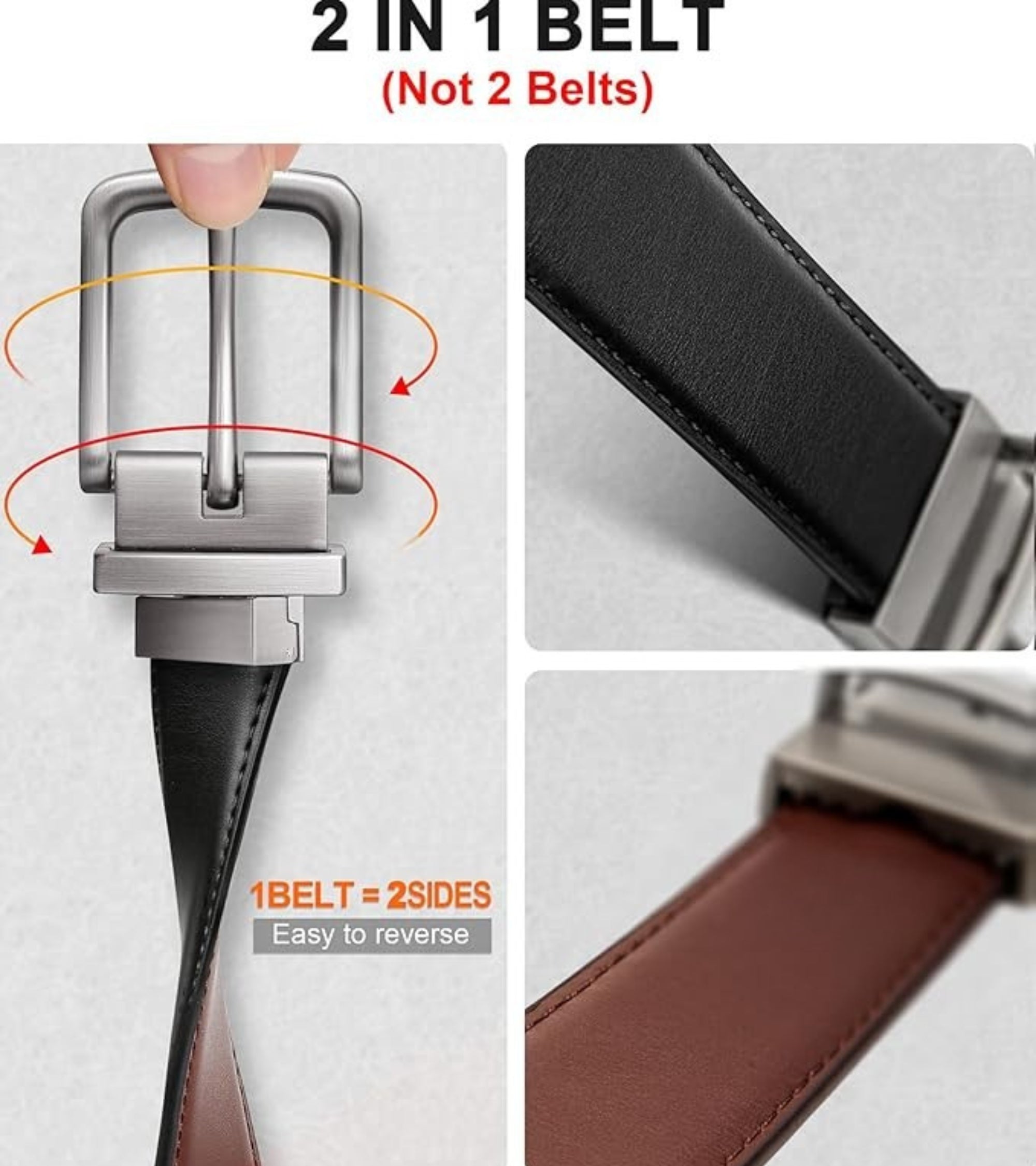 Premsons® Leather Black & Brown Reversible Belt for Men – Premium Quality Formal & Casual Wear Accessory with Stylish Dual-Color Design and Elegant Metal Buckle – Size 44