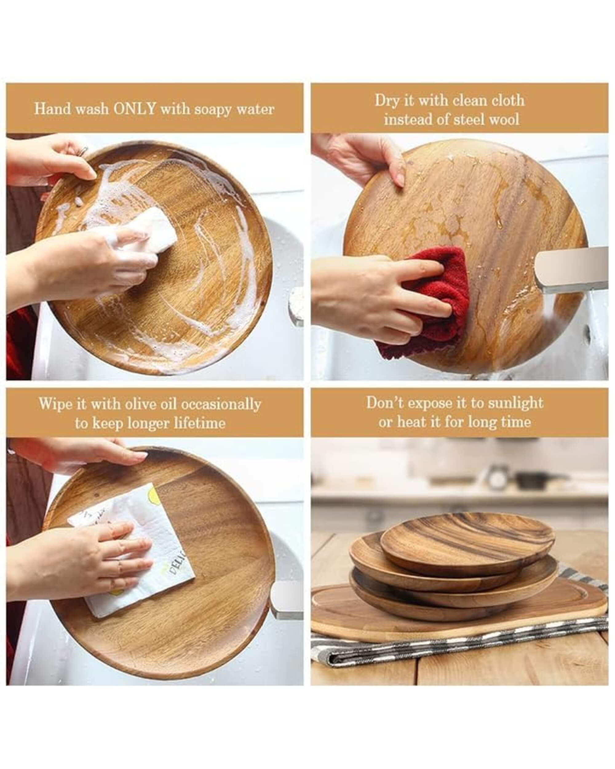 Premsons® Wooden Round Plates – Set of 6 | Multipurpose Serving Plates for Snacks, Desserts, Breakfast & More | Durable & Stylish Tableware for Home & Kitchen