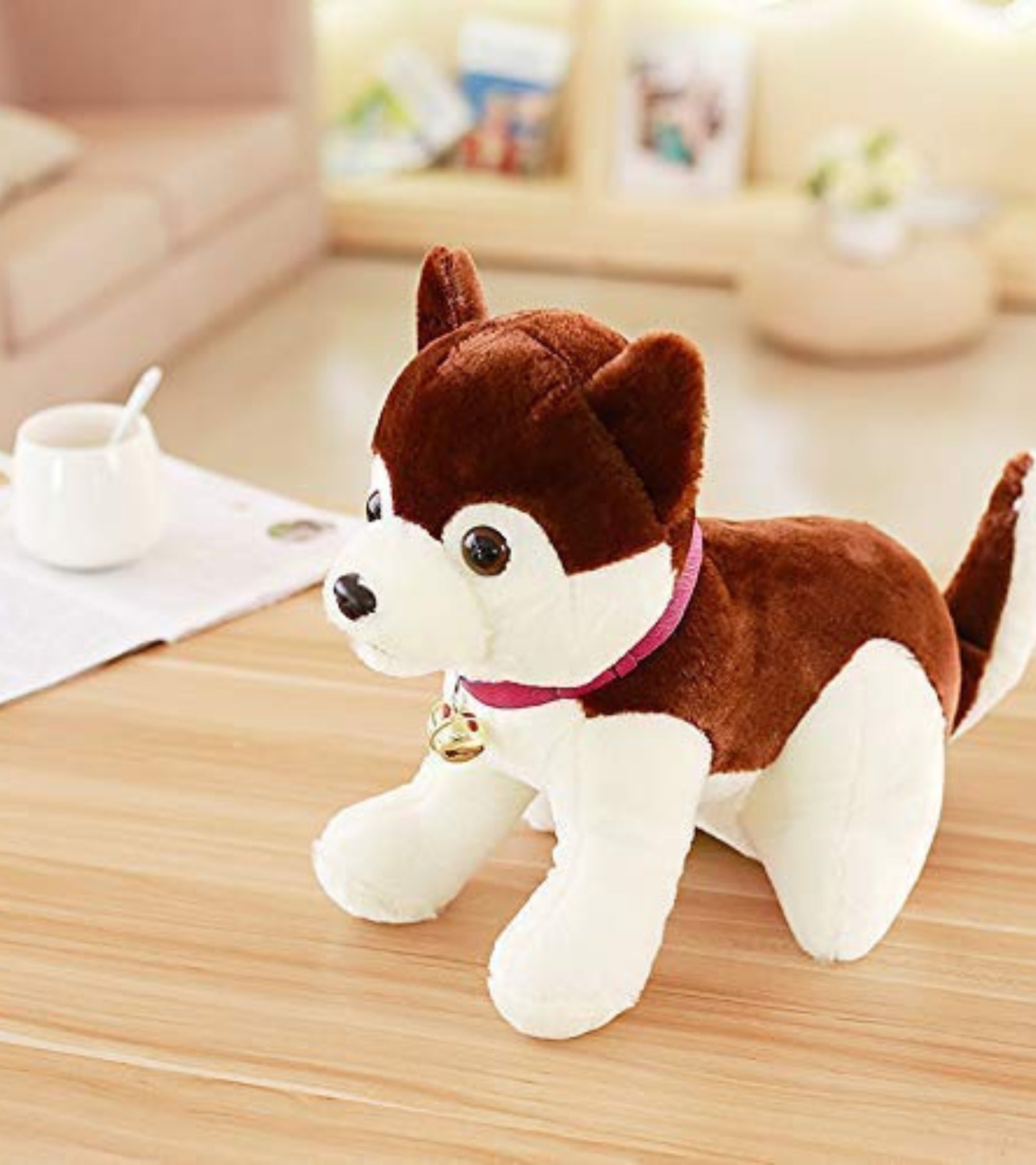Premsons® Cute Husky Dog Soft Plush Toy – Stuffed Animal with Bell Collar | Adorable Cuddly Pet for Kids & Toddlers