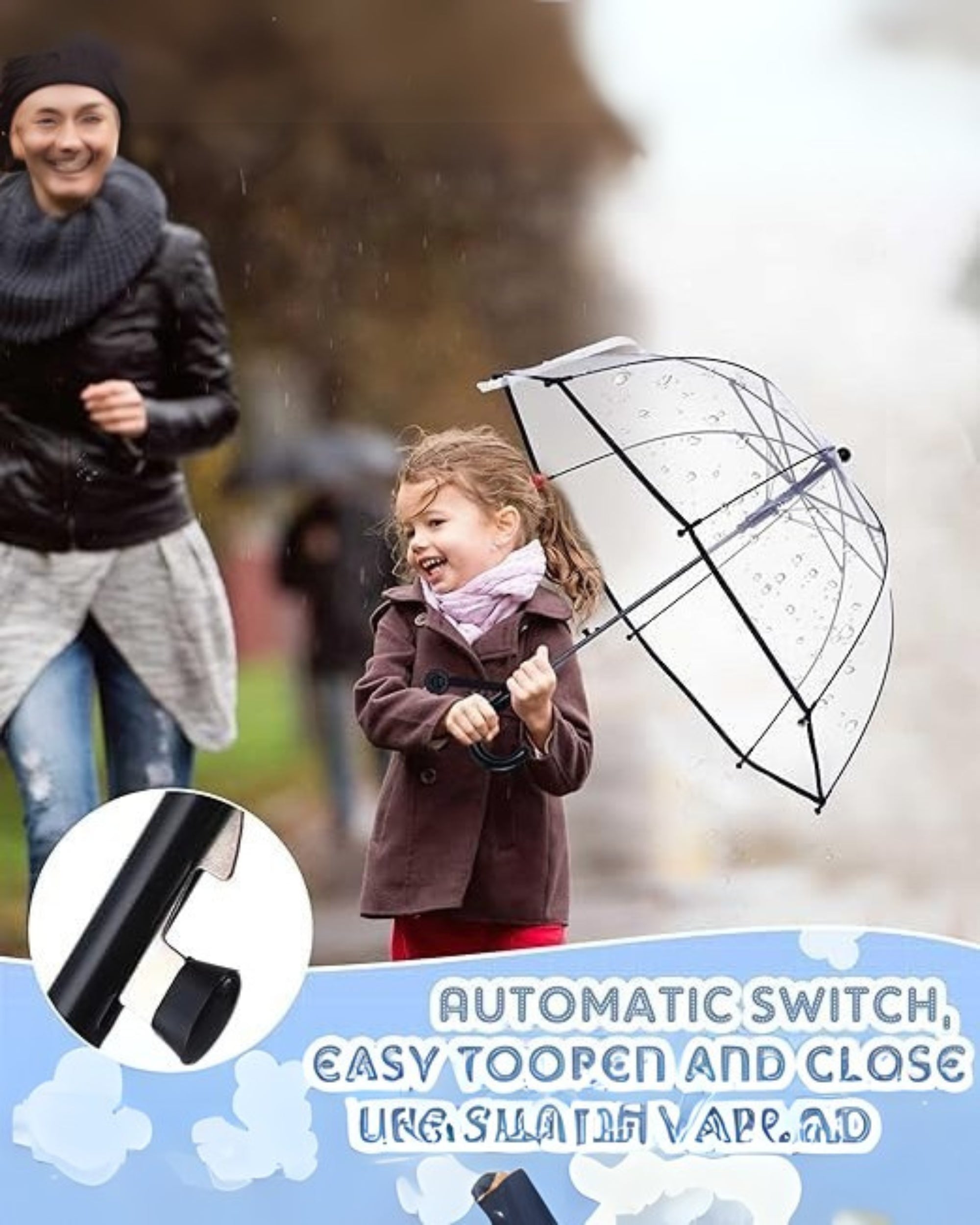 Premsons® Clear Transparent Umbrella for Girls – Stylish Bubble Dome with Handle – Lightweight, Windproof & Durable - for Kids