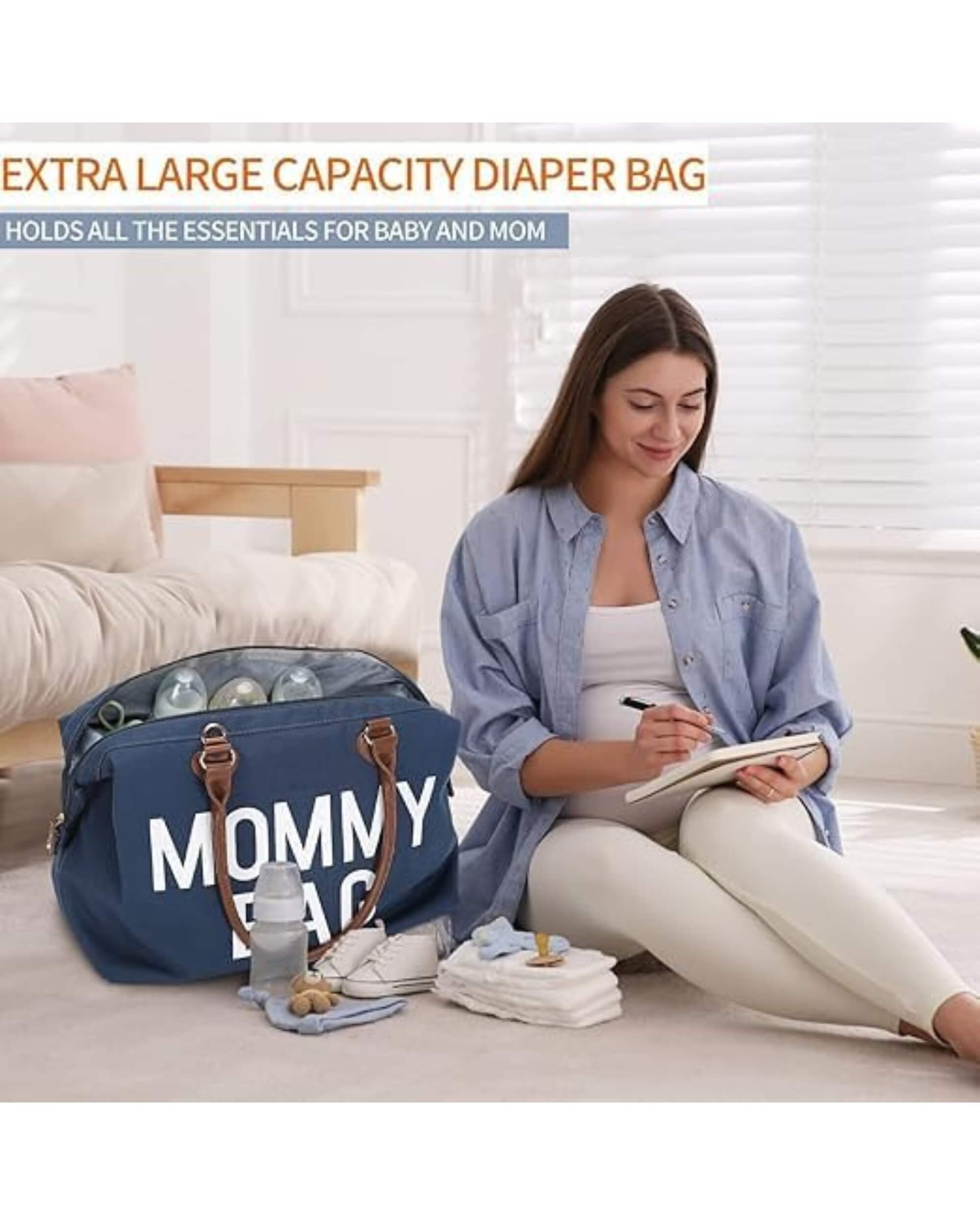 Premsons® Mommy Tote Bag | Large Diaper Bag with 2 Removable Organizing Pouches | Stylish & Spacious Baby Essentials Travel Bag for Moms